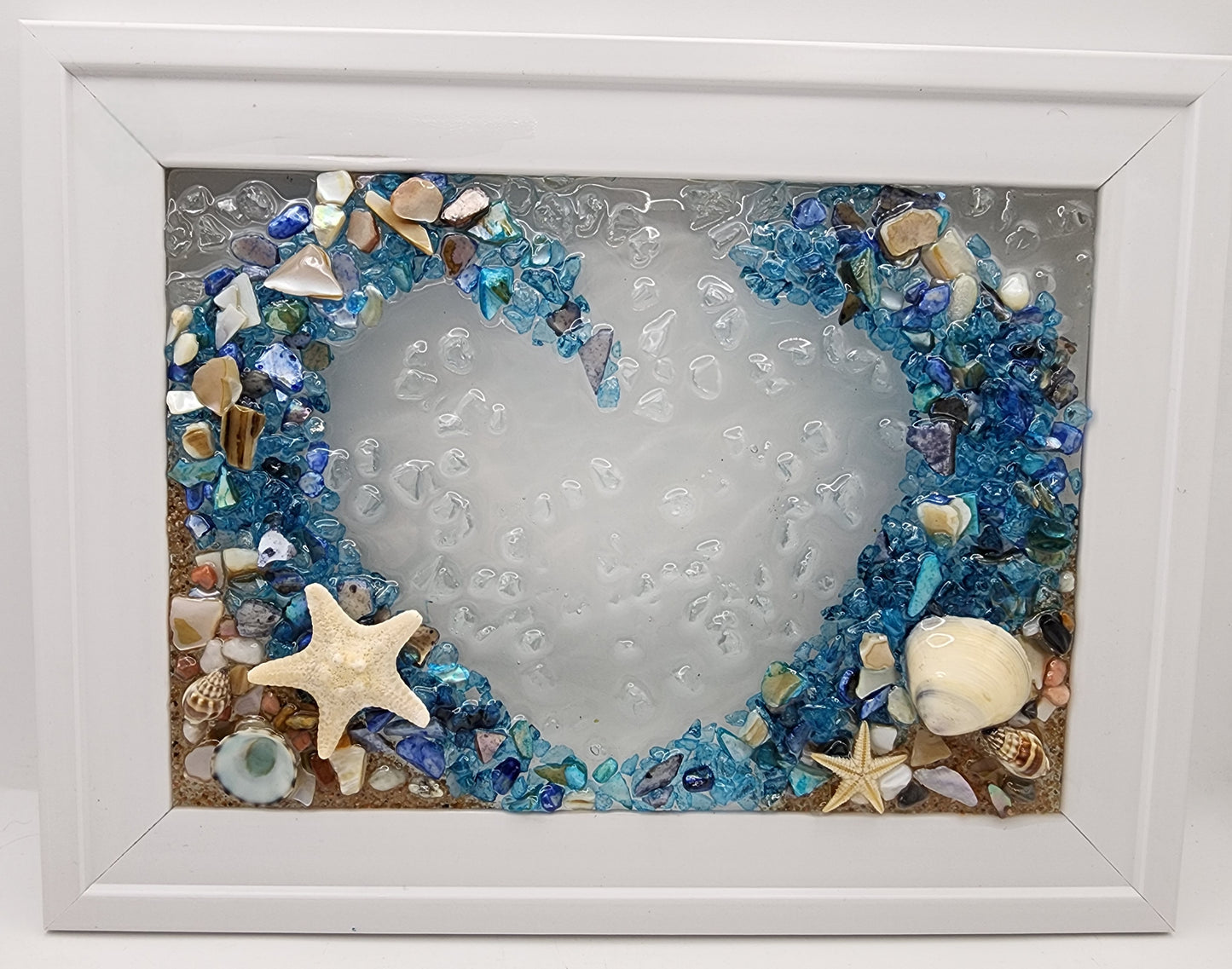 Beach wave heart glass art picture frame