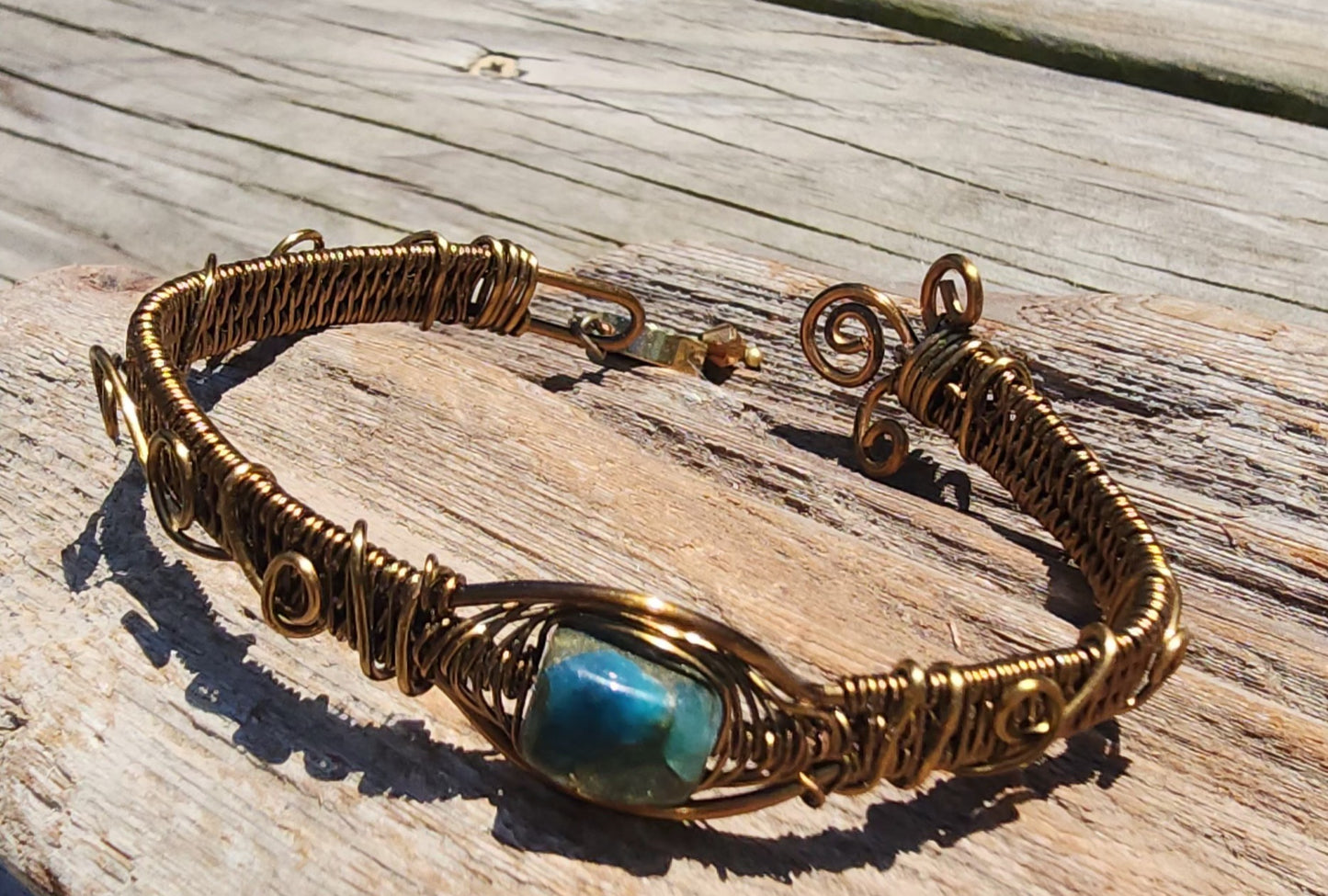 Turquoise Imperial Jasper Wire Wrapped Bracelet
