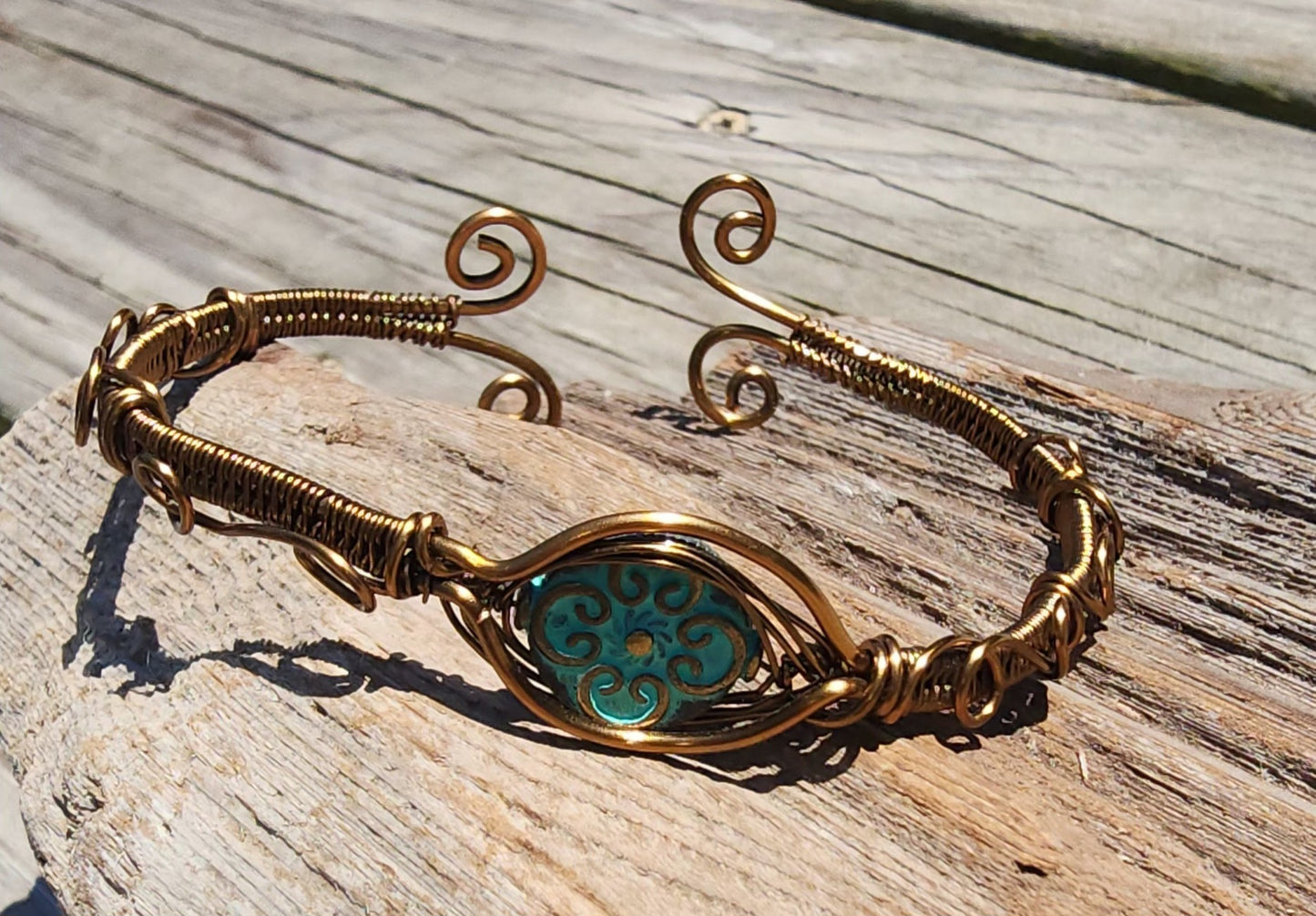 Vintage Bronze Wire Wrapped Bracelet