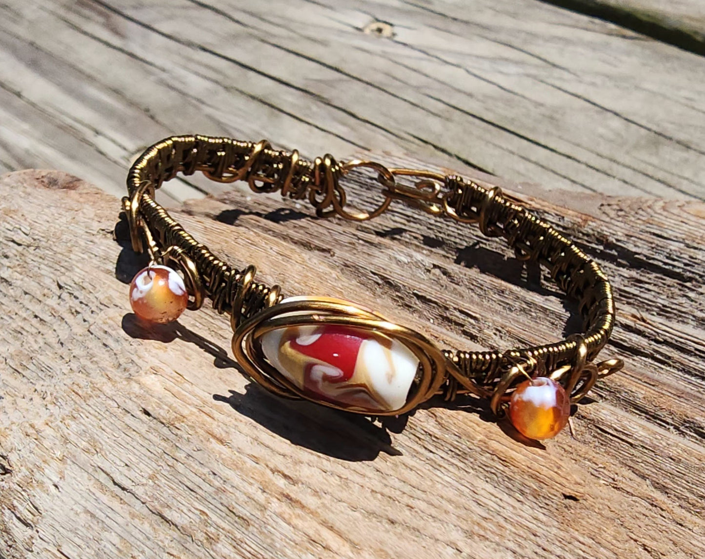 Orange Quartz Wire Wrapped Bracelet