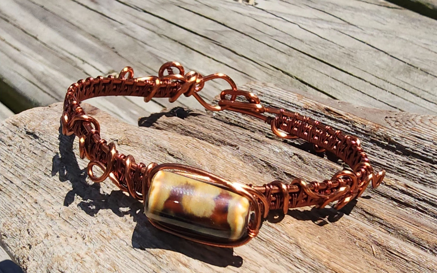 Antique Copper Swirly Wire Wrapped Bracelet