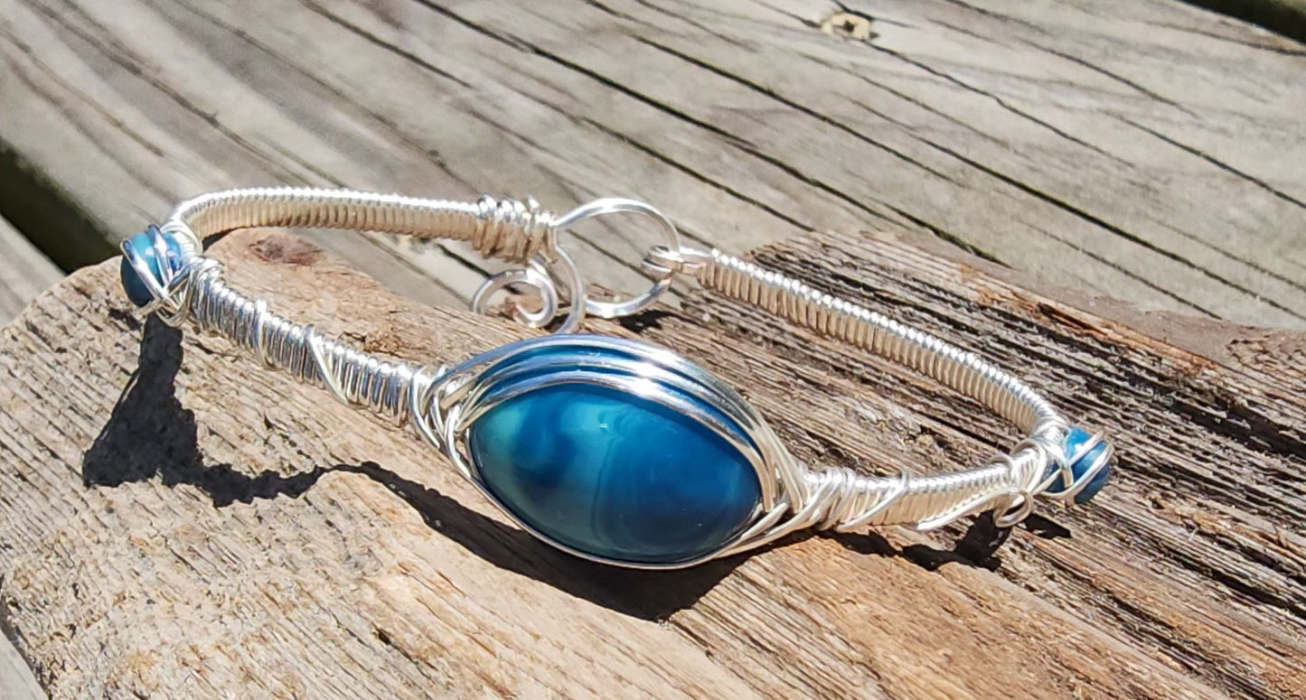 Blue Aurora Silver Wire Wrapped Bracelet
