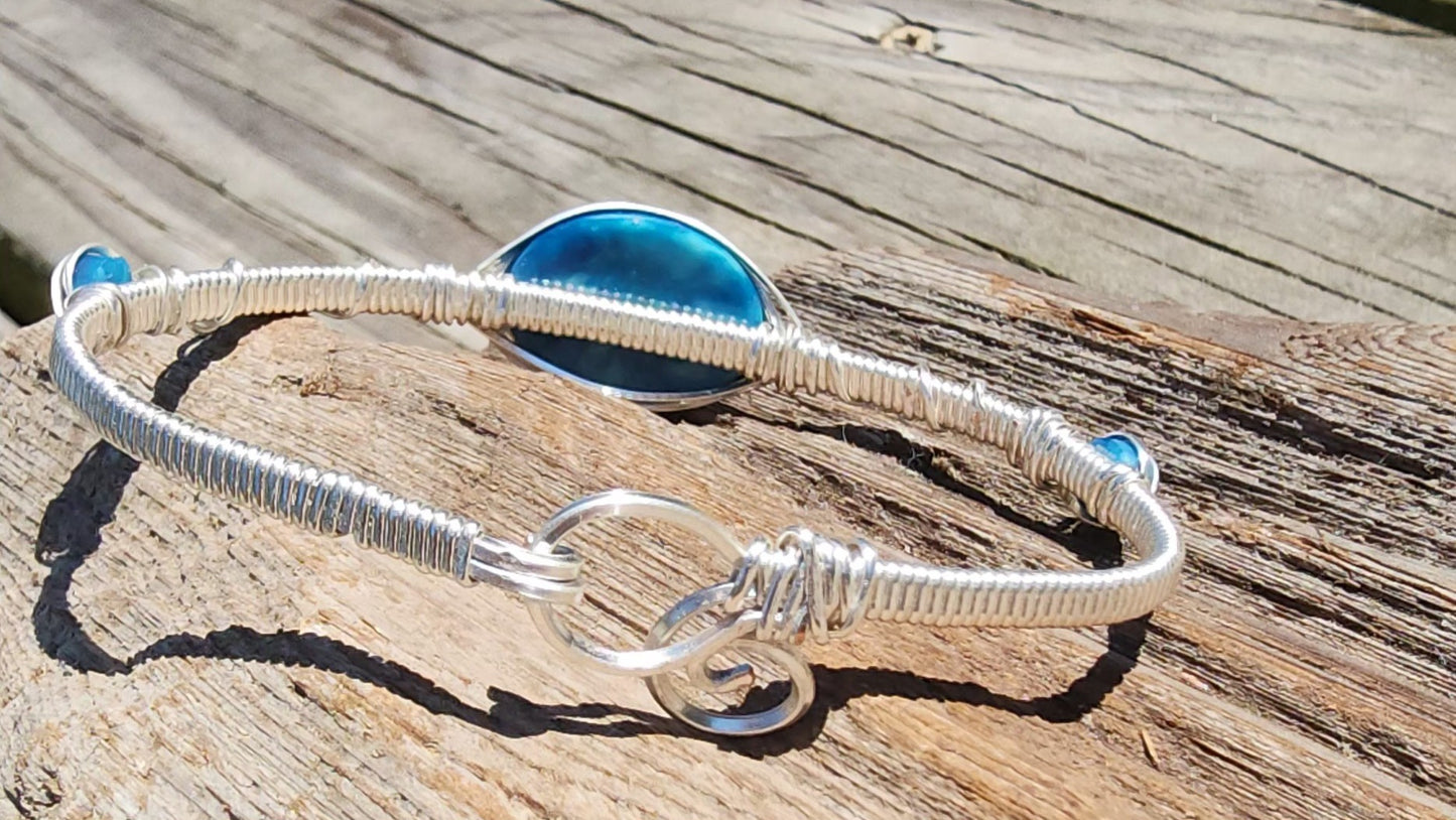 Blue Aurora Silver Wire Wrapped Bracelet