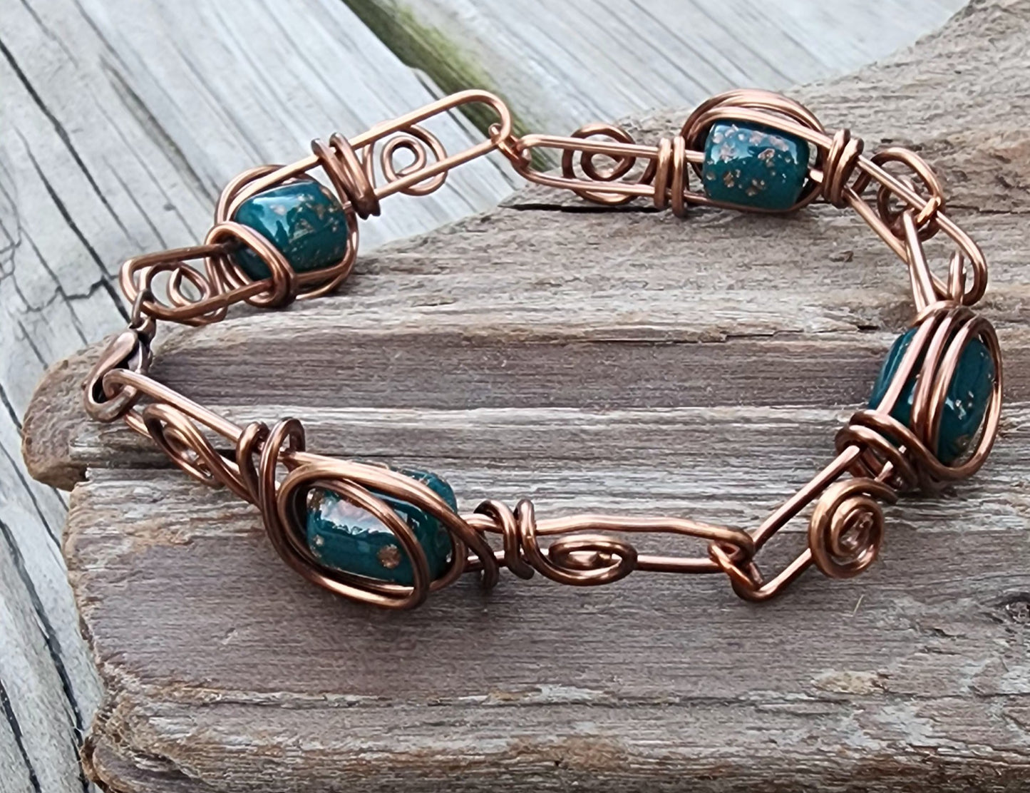 Variscite Wire Linked Bracelet