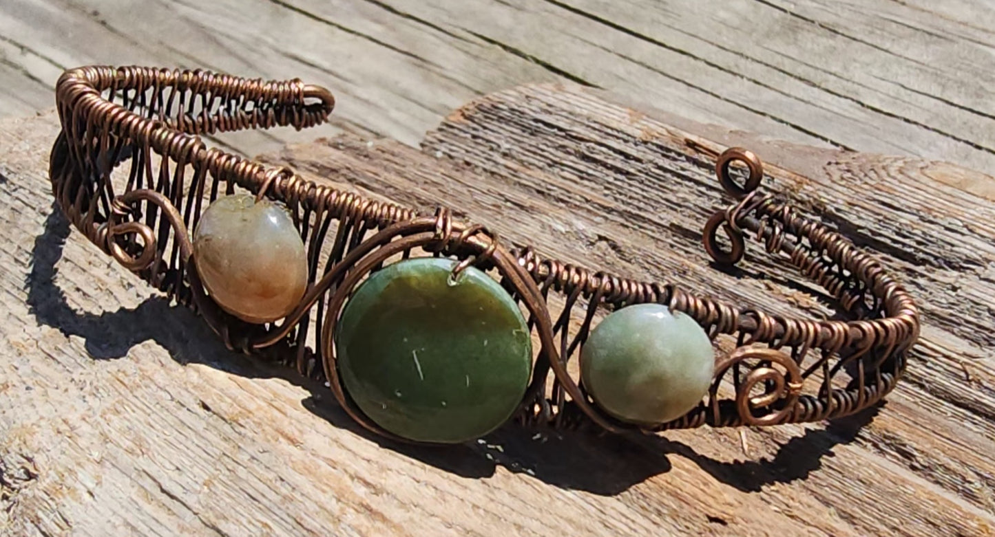 Agate Stone Antique Bronze Wire Wrapped Bracelet