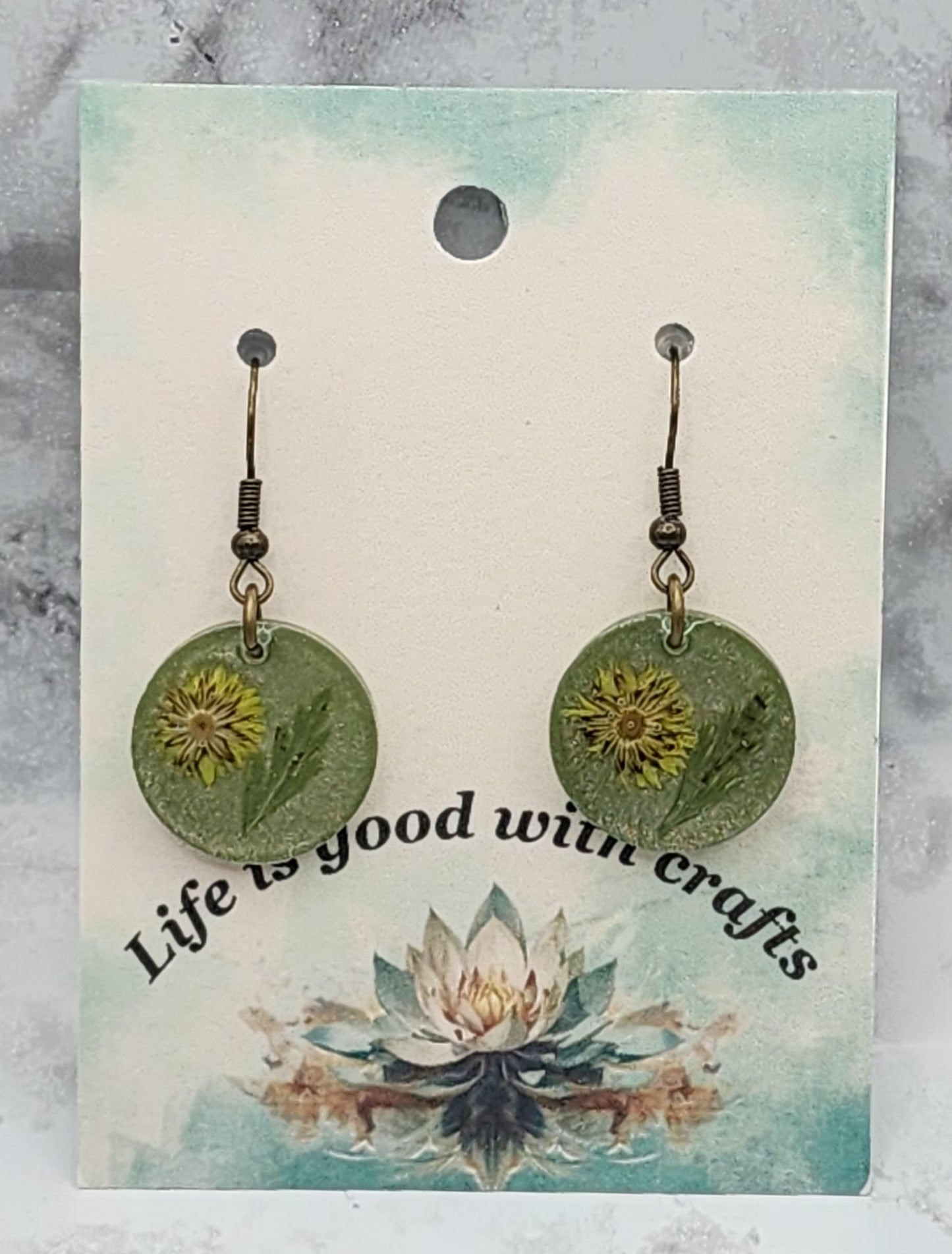 Dried Pressed Flower Resin Round Earrings