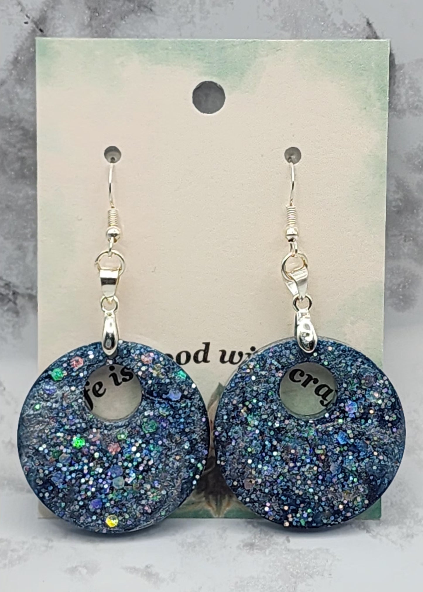 Chunky Glitter Resin Earrings with Blue Hues