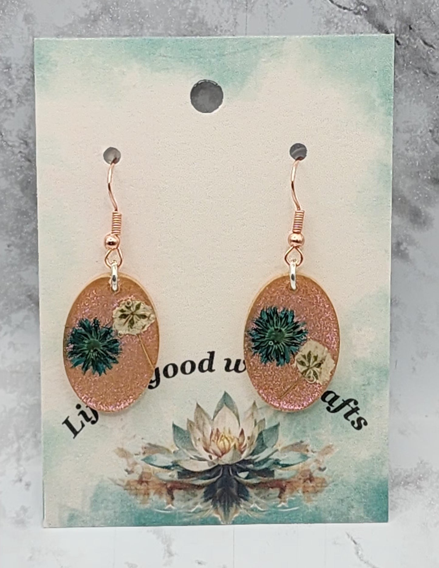 Dried Pressed Flower Rose Gold Plated Resin Earrings