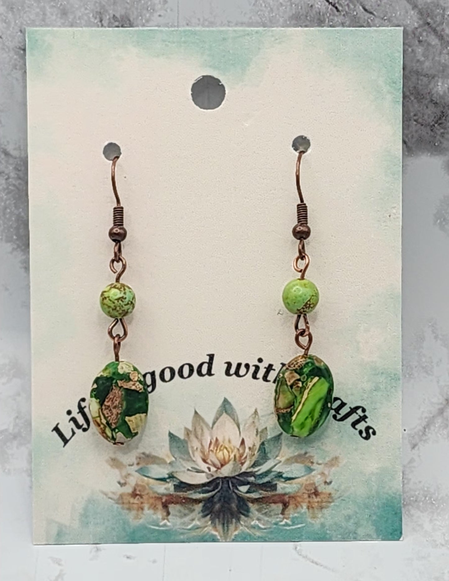 Green Imperial Jasper Wire Wrapped Earrings