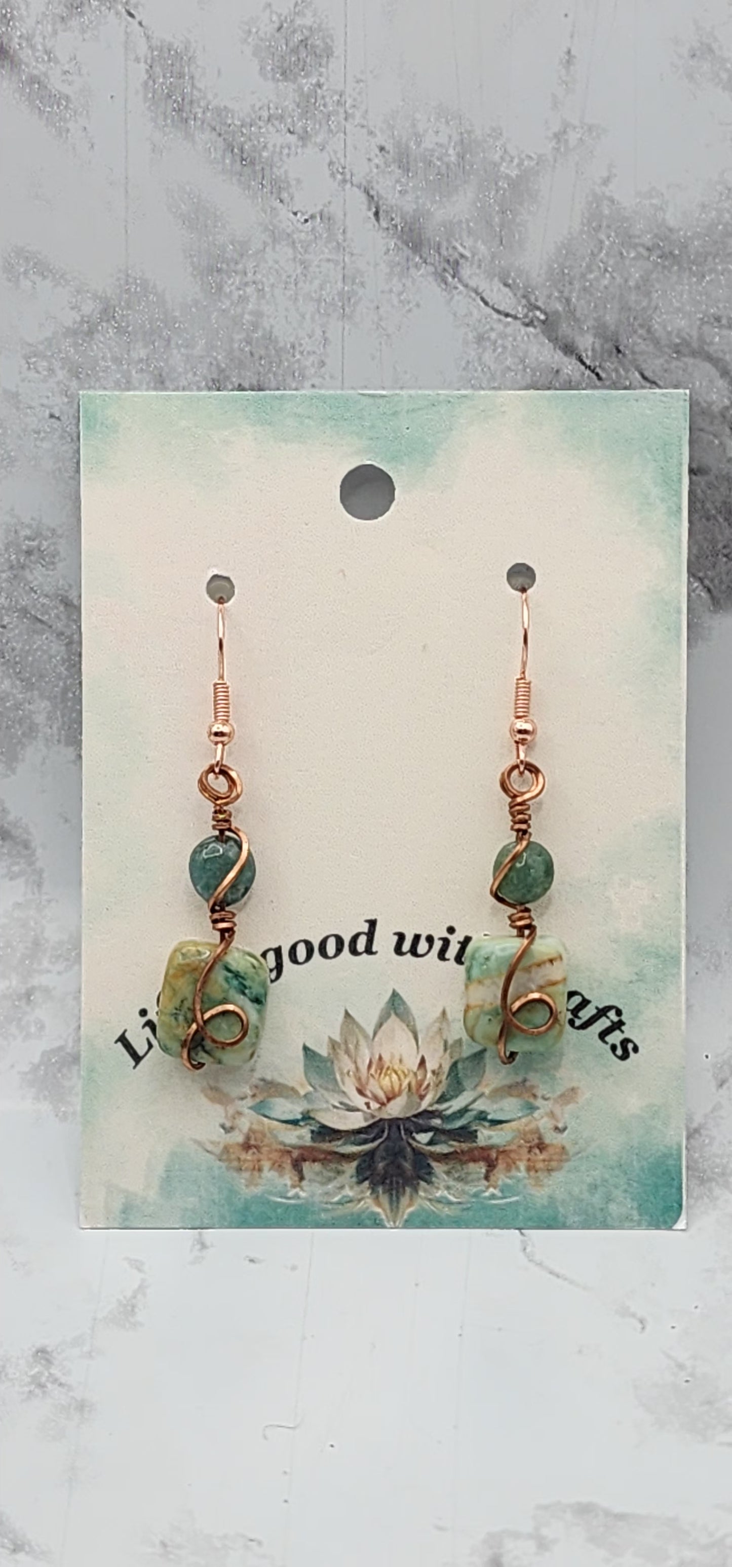 Turquoise Imperial Jasper Wire Wrapped Earrings