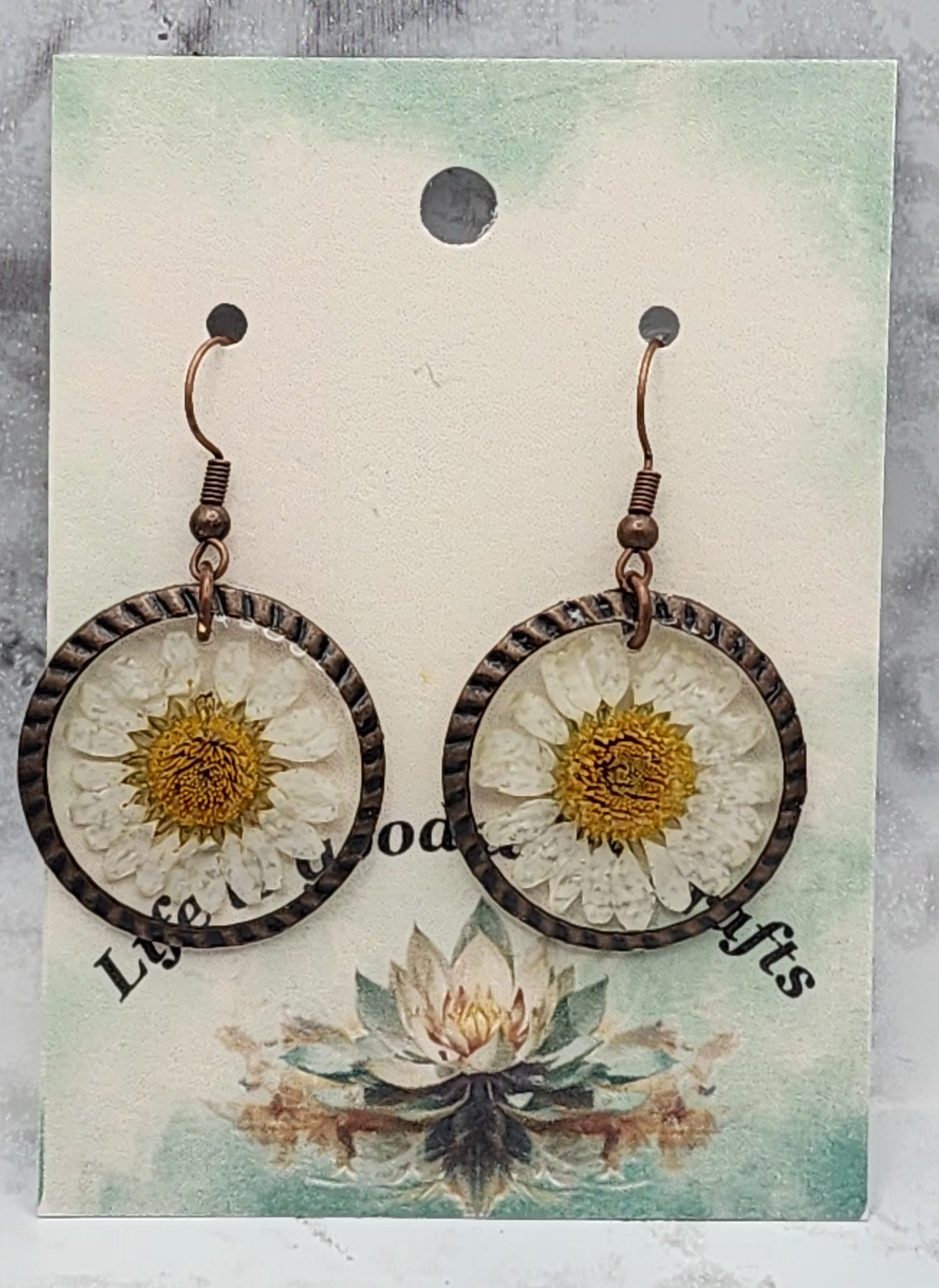 White Daisy Dried Pressed Flower Resin Earrings