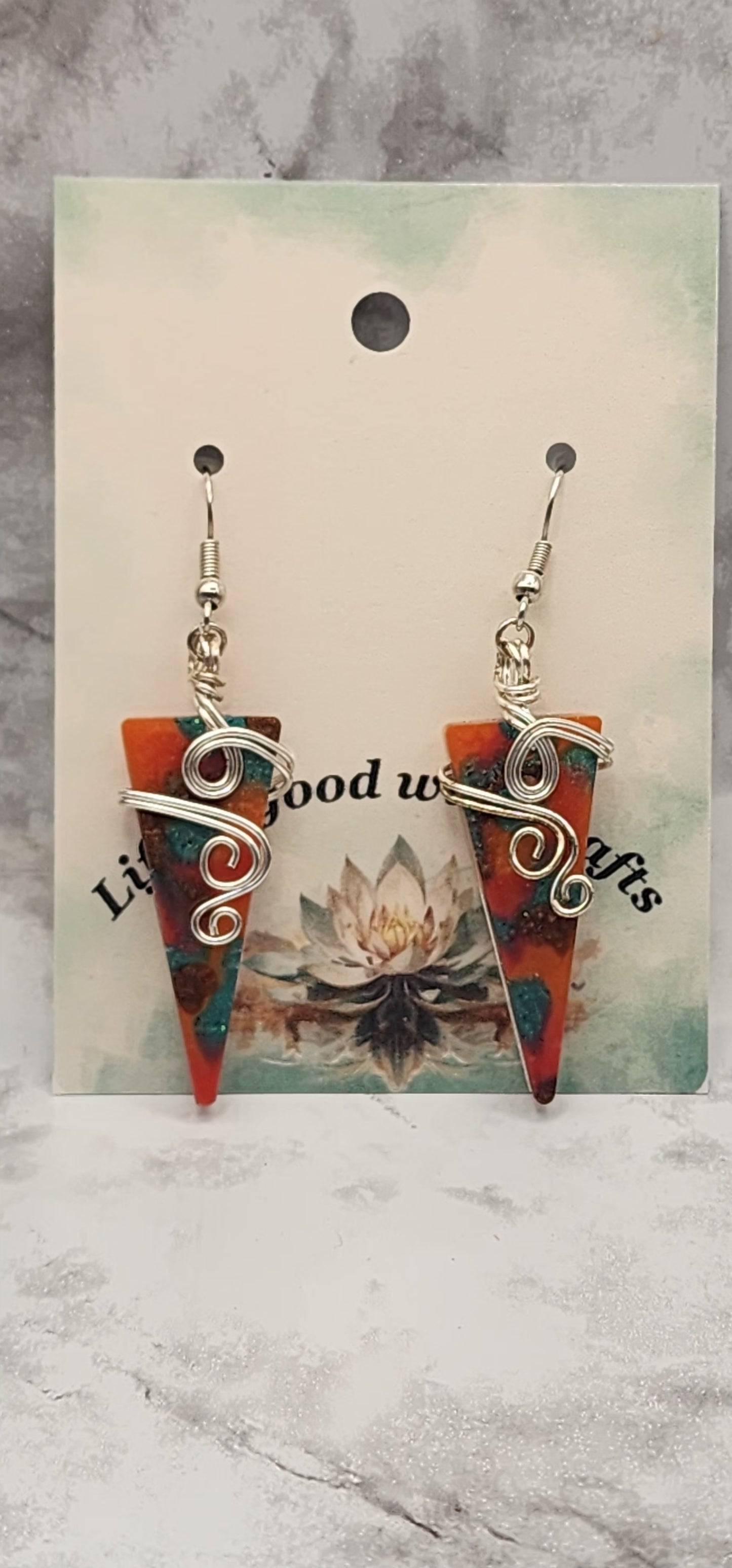 Wire Wrapped Triangle Red/Turquoise Earrings