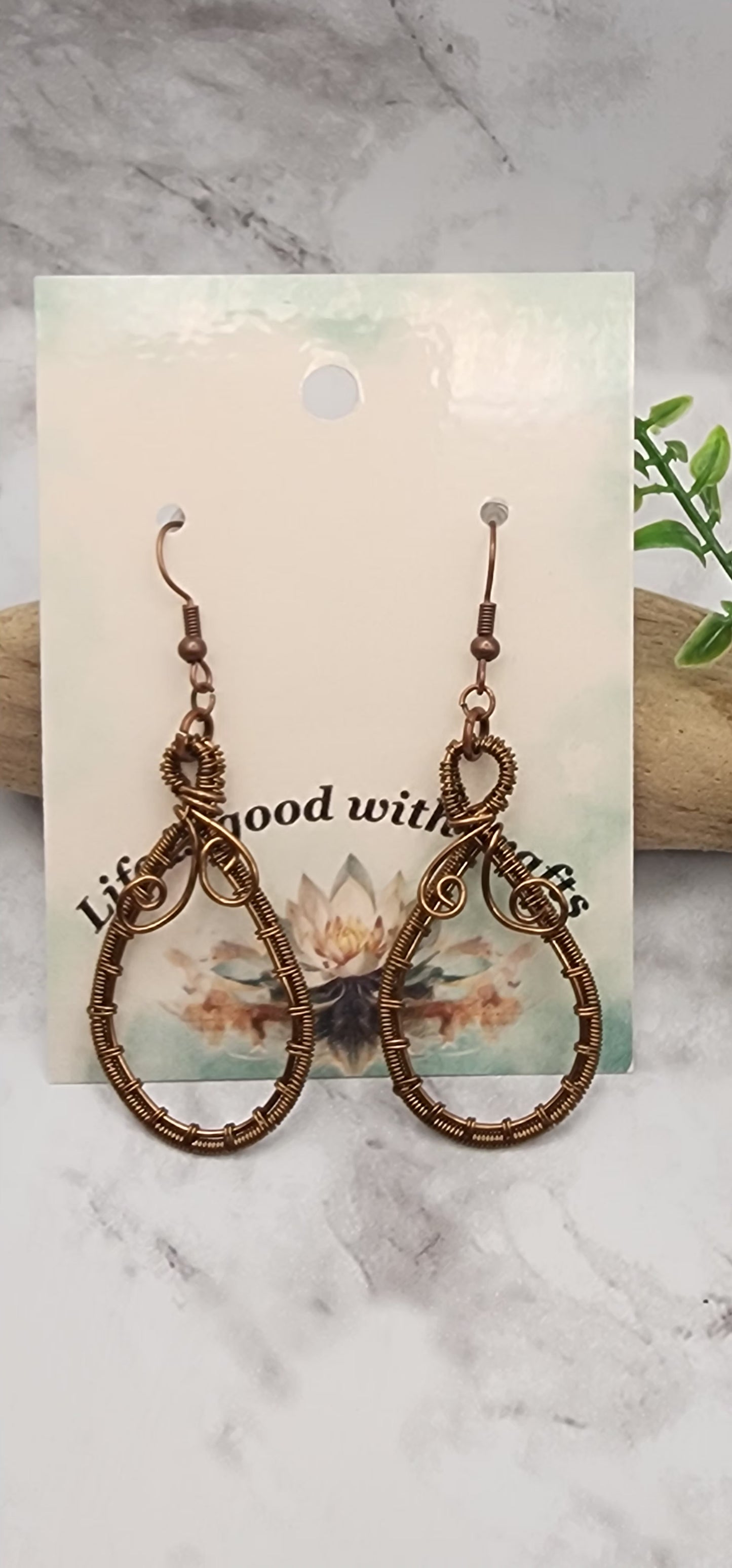 Vintage Bronze Teardrop Wire Wrapped Earrings