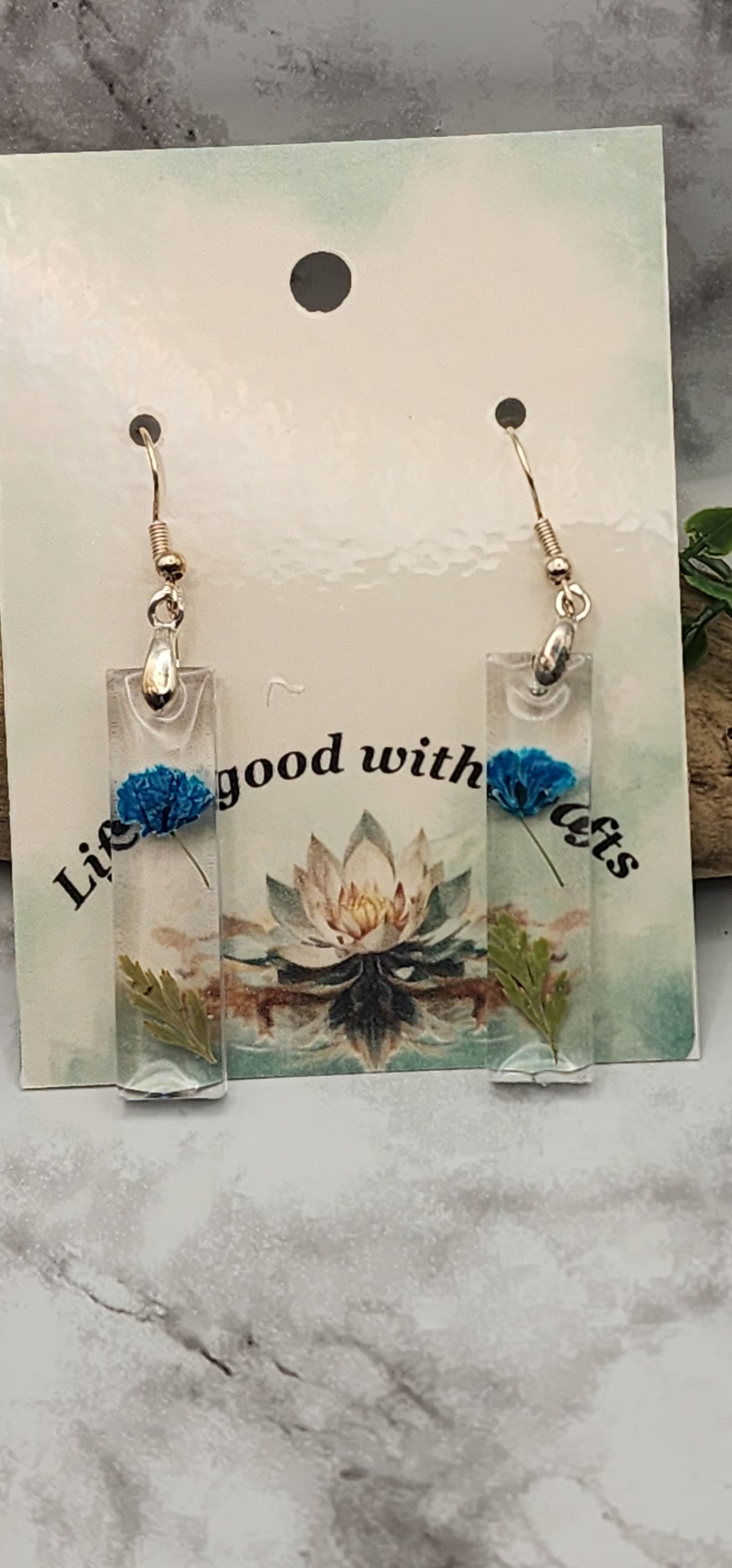 Dried Pressed Flower Rectangle Resin Earrings