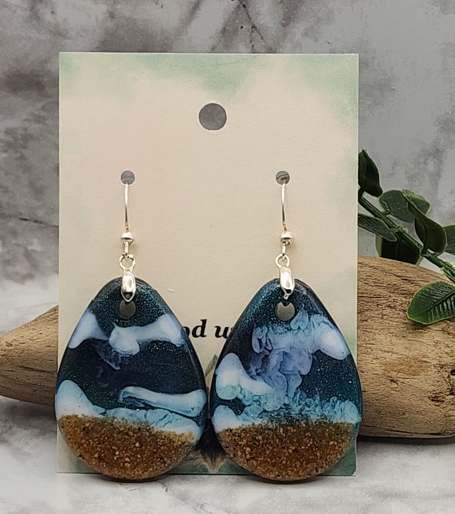 Indigo Waves Teardrop Resin Earrings