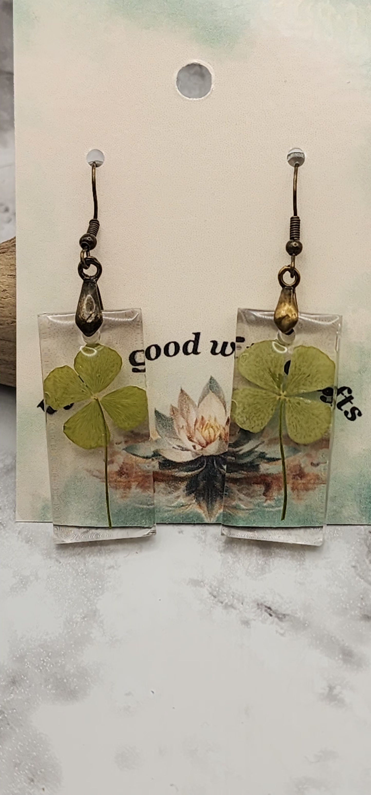 Four Leaf Clover Resin Rectangle Earrings