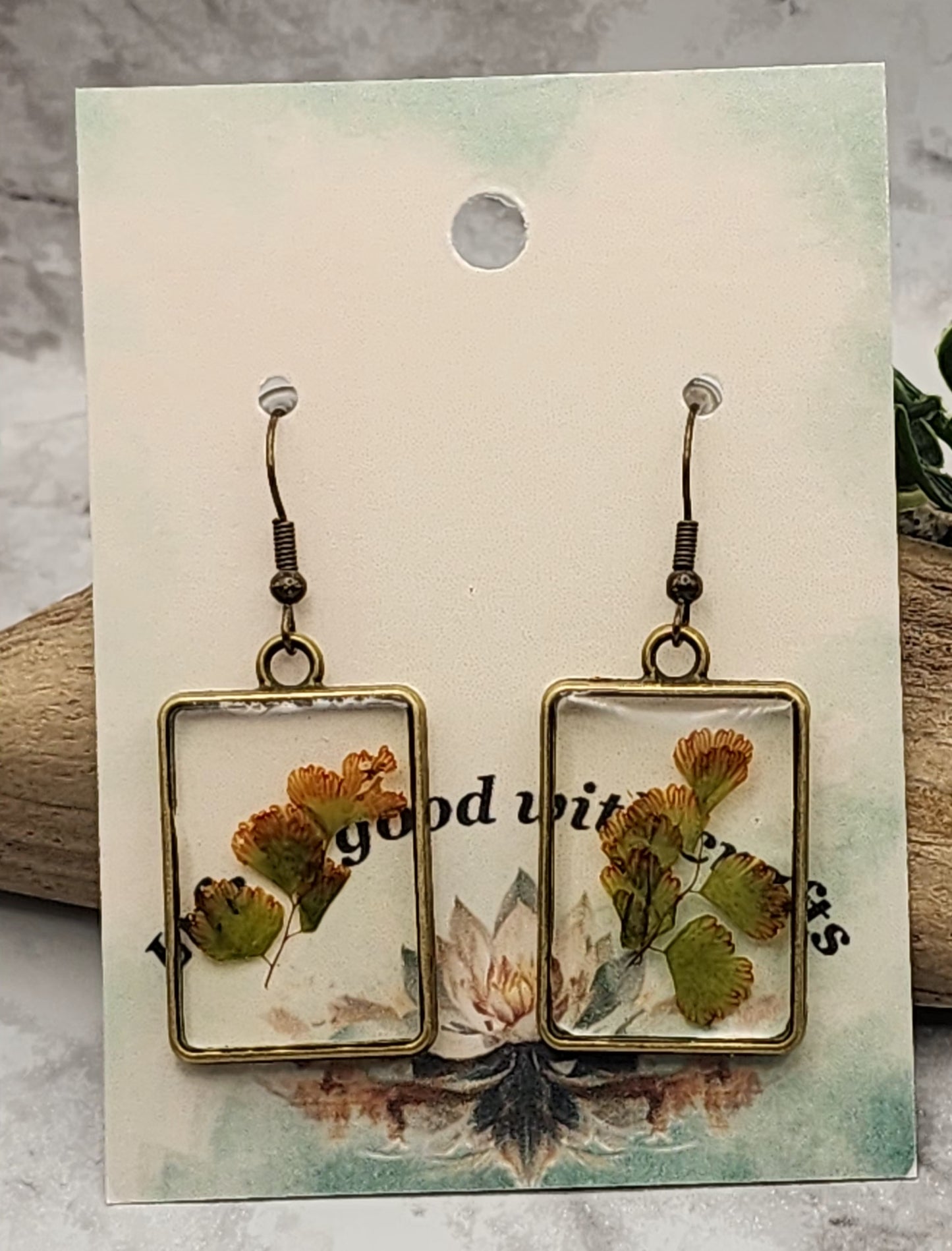 Dried Pressed Leaf Resin Earrings