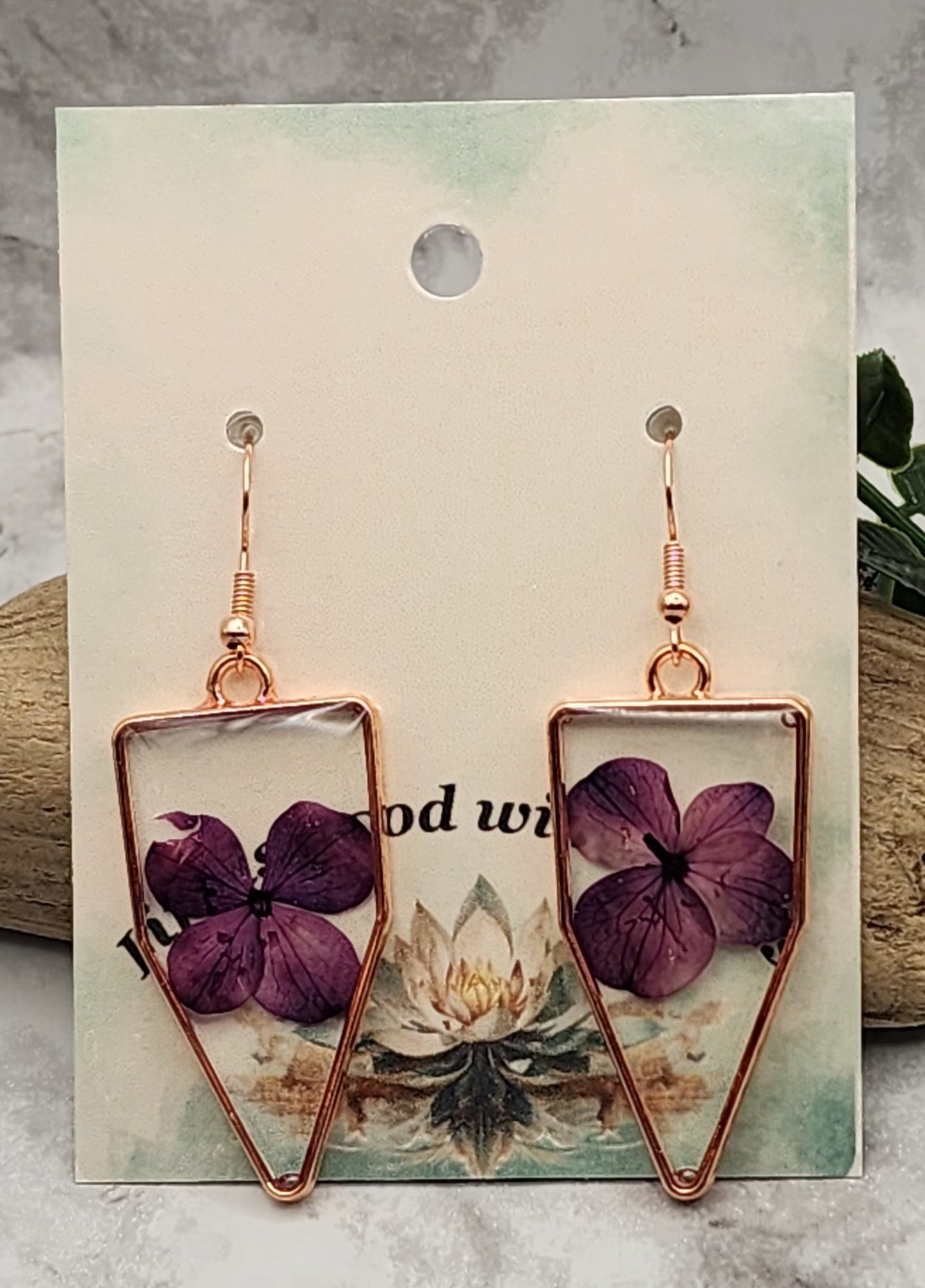 Dried Pressed Purple Flower Resin Earrings