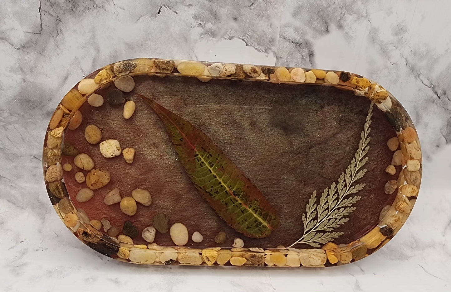 Dried Pressed Leaves and Stones Resin Vanity Tray