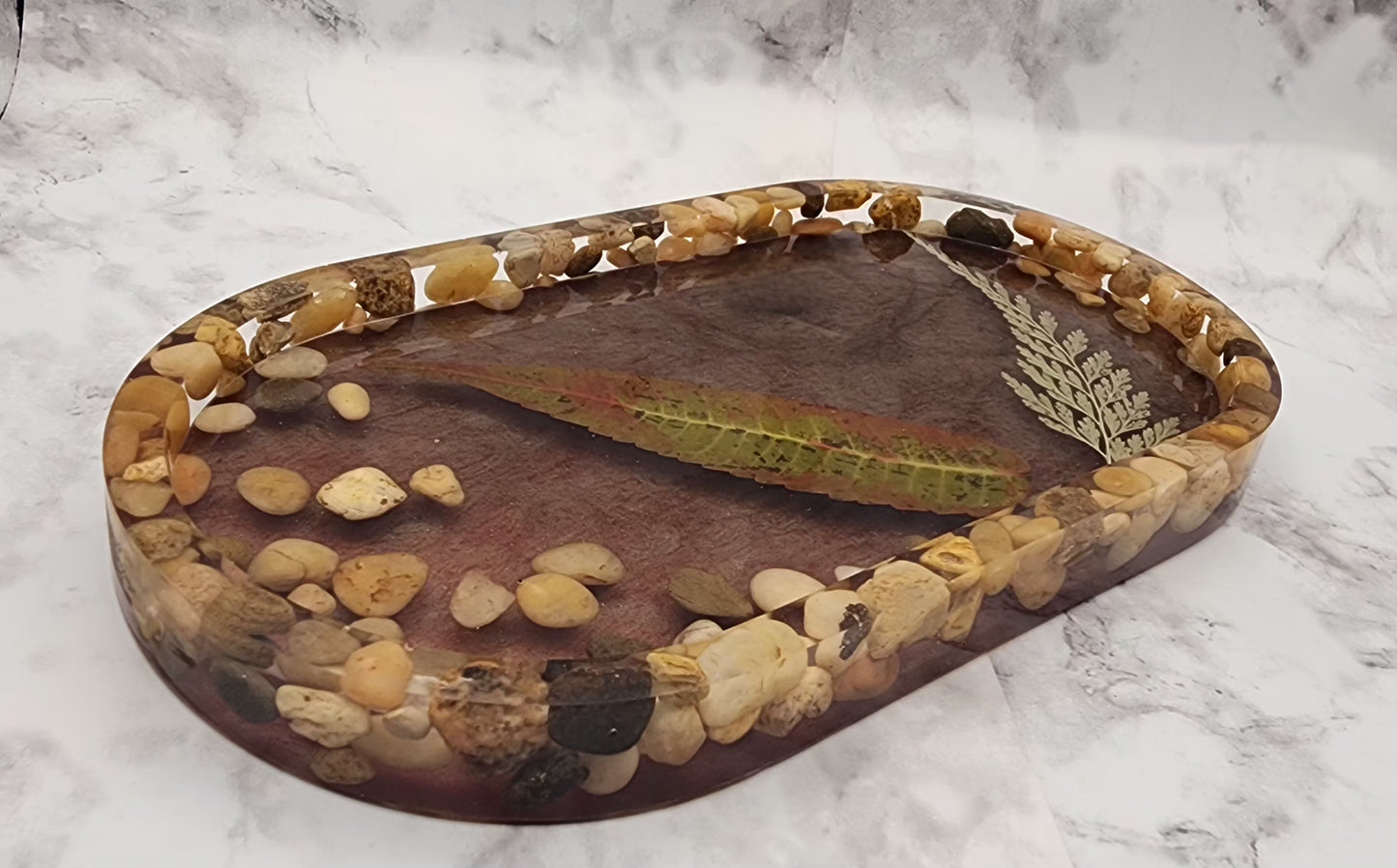 Dried Pressed Leaves and Stones Resin Vanity Tray