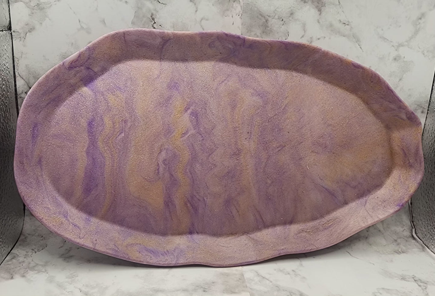Purple/Gold Marble Wavy Vanity Tray