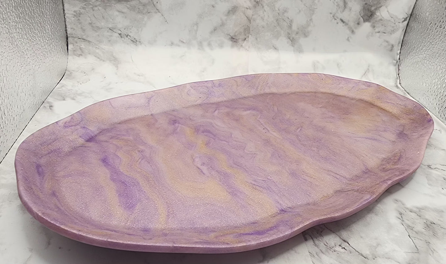 Purple/Gold Marble Wavy Vanity Tray