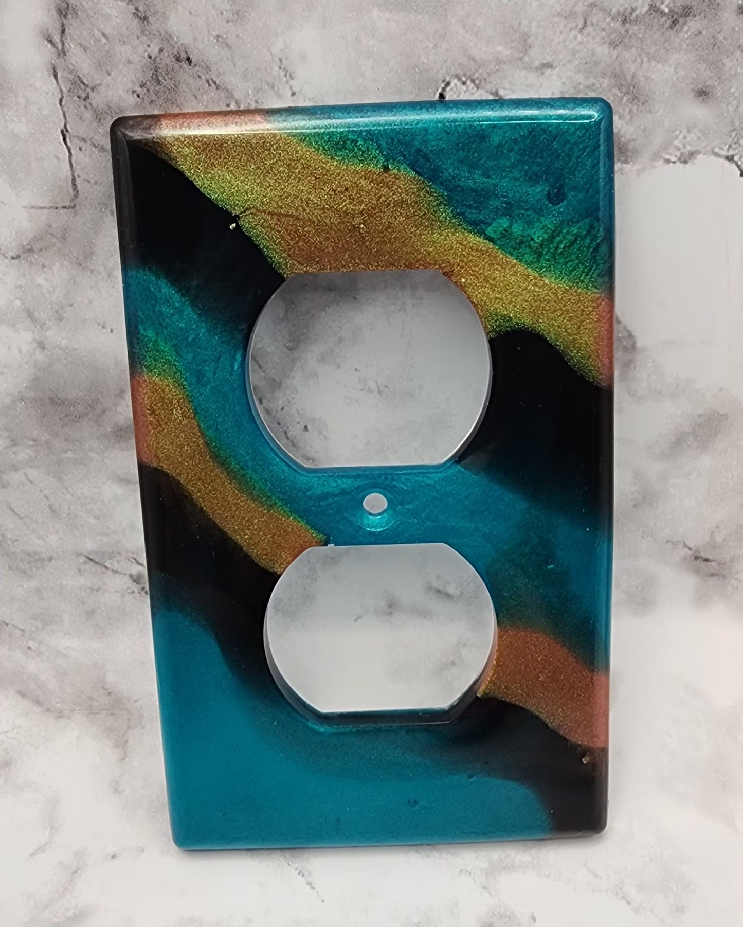 Teal/Black/Gold Resin Light Switch and Outlet Covers