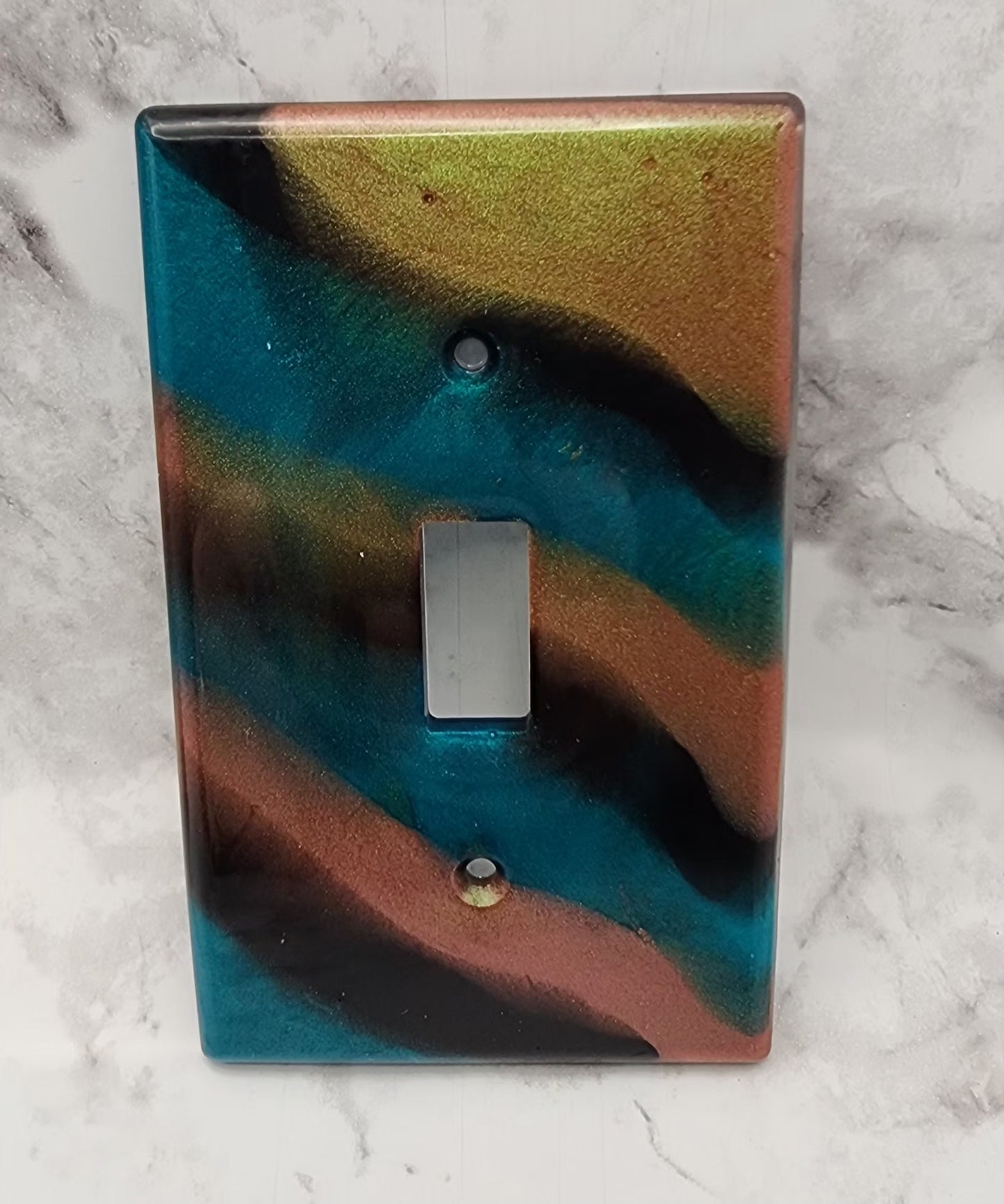 Teal/Black/Gold Resin Light Switch and Outlet Covers