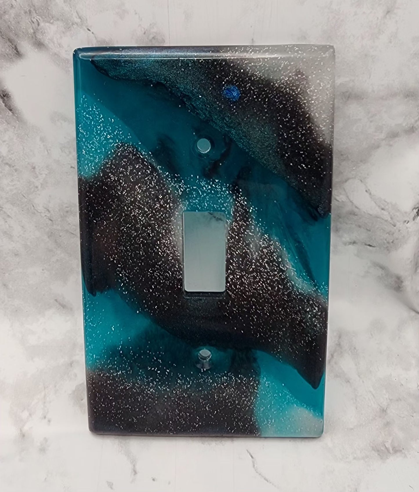 Shimmering Teal/Black Marble Resin Light Switch and Outlet Cover