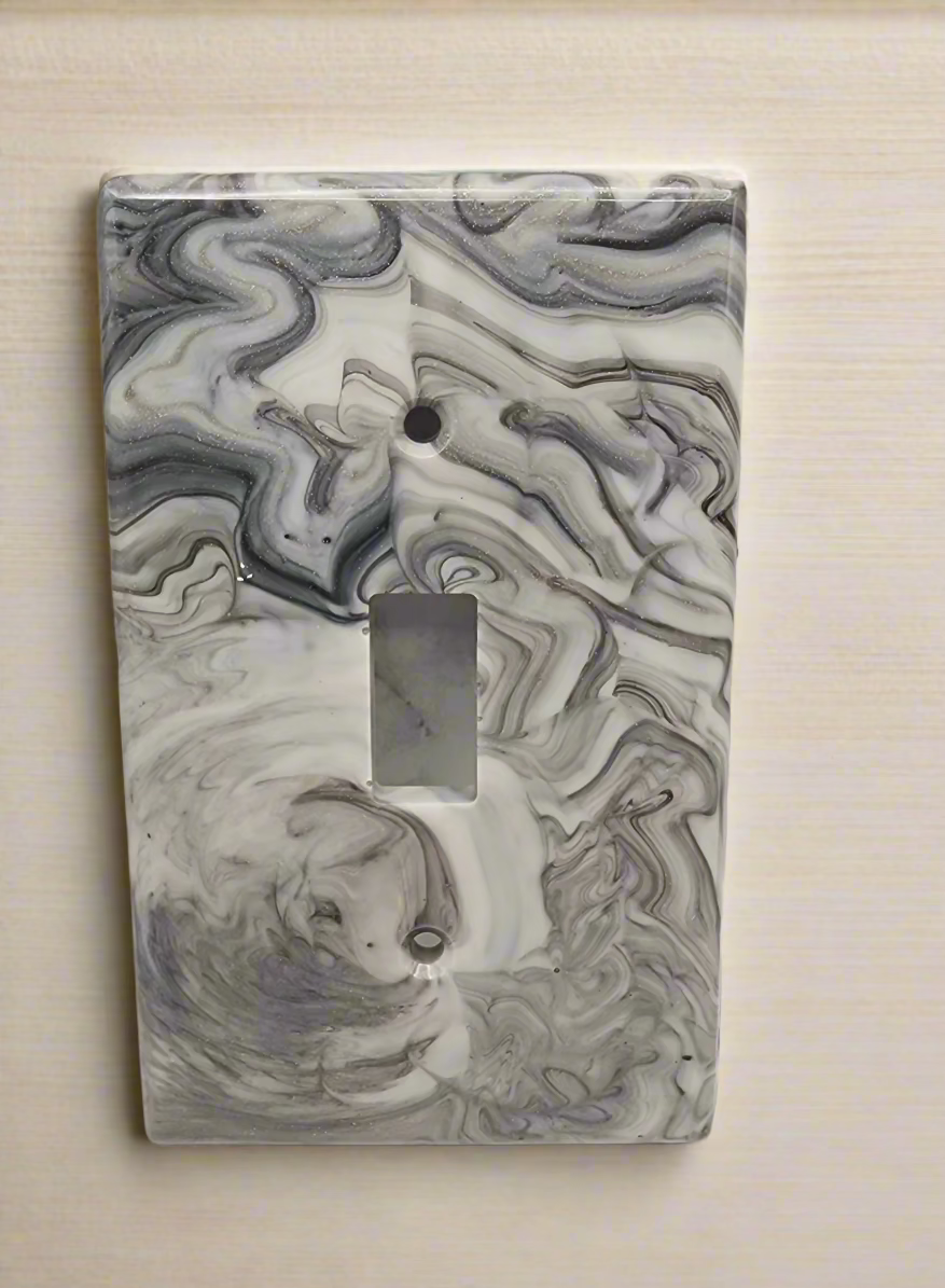 Black and White Marble Resin Light Switch and Outlet Cover