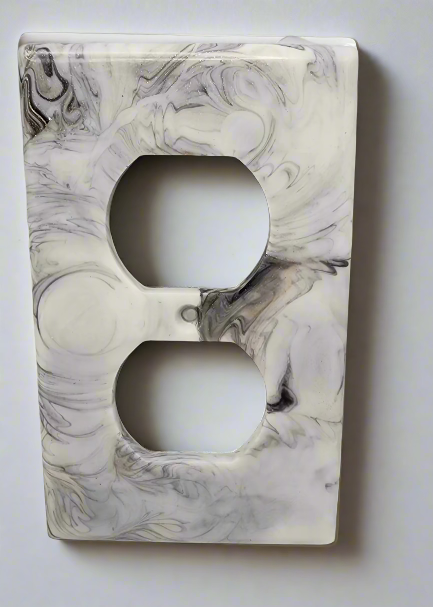 Black and White Marble Resin Light Switch and Outlet Cover