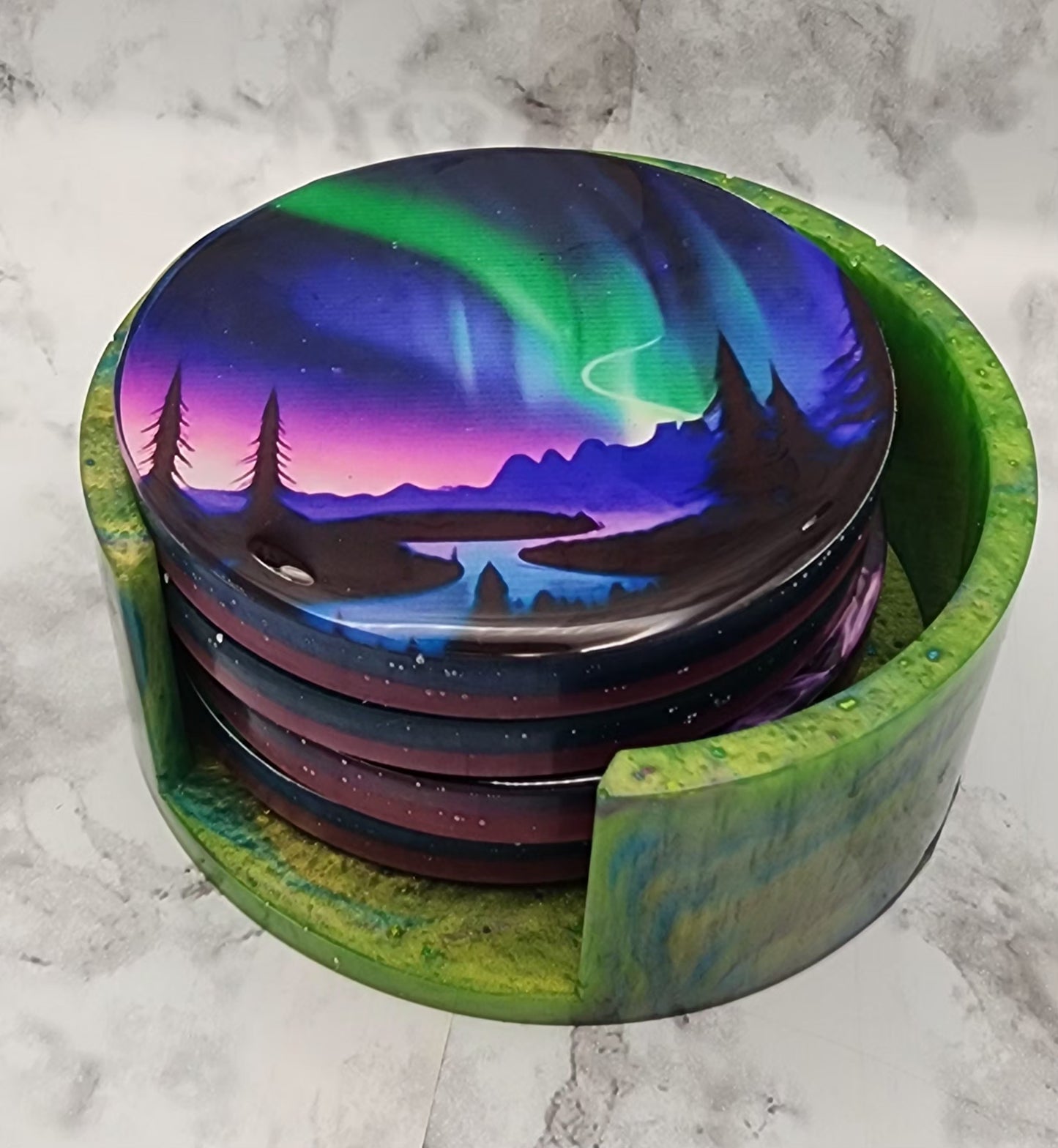Aurora Borealis Resin Coaster Set