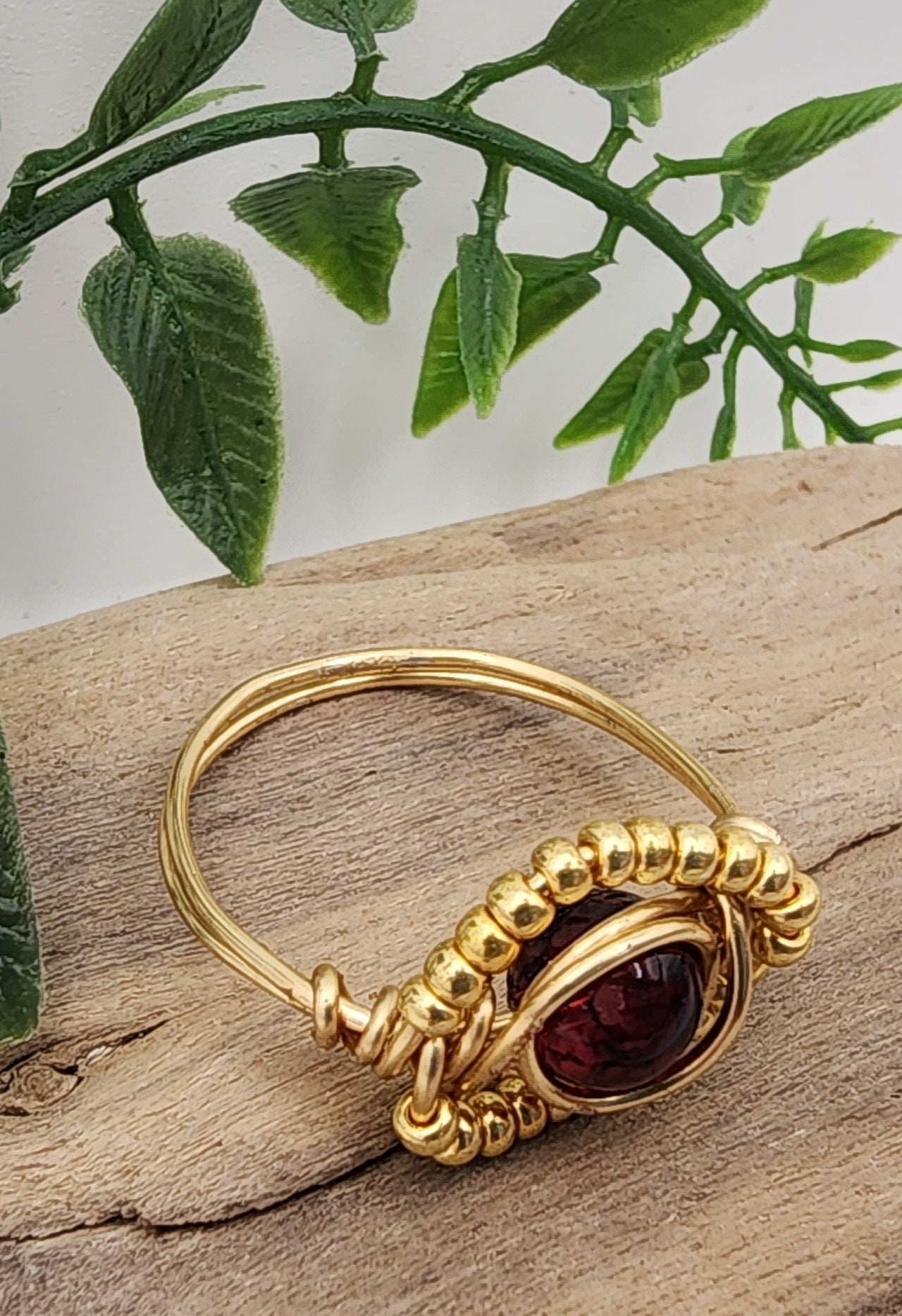Scarlet Dawn ring- gold wire wrapped