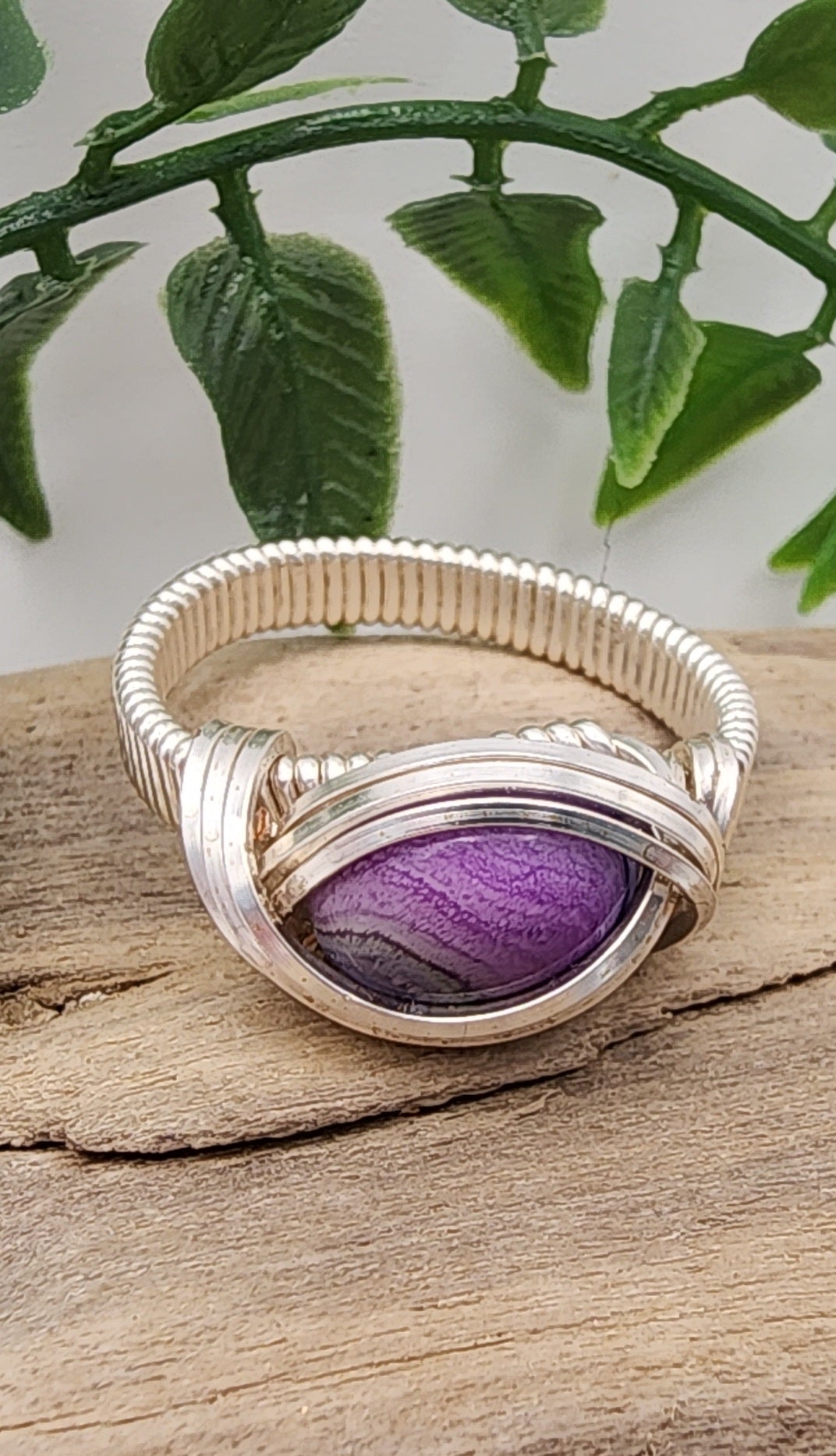Mystic Orchid ring- Silver wire wrapped