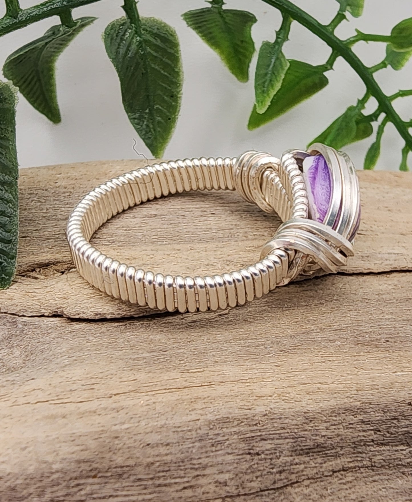 Mystic Orchid ring- Silver wire wrapped