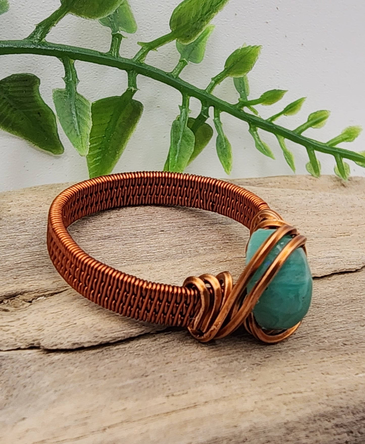 Victorian Seafoam antique copper wire wrapped ring