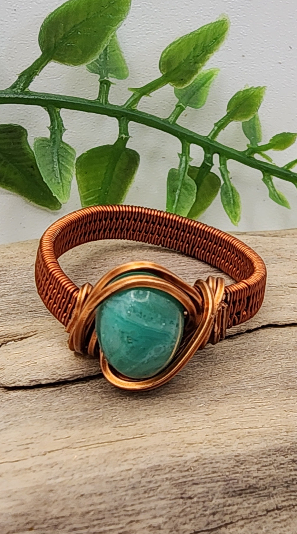 Victorian Seafoam antique copper wire wrapped ring