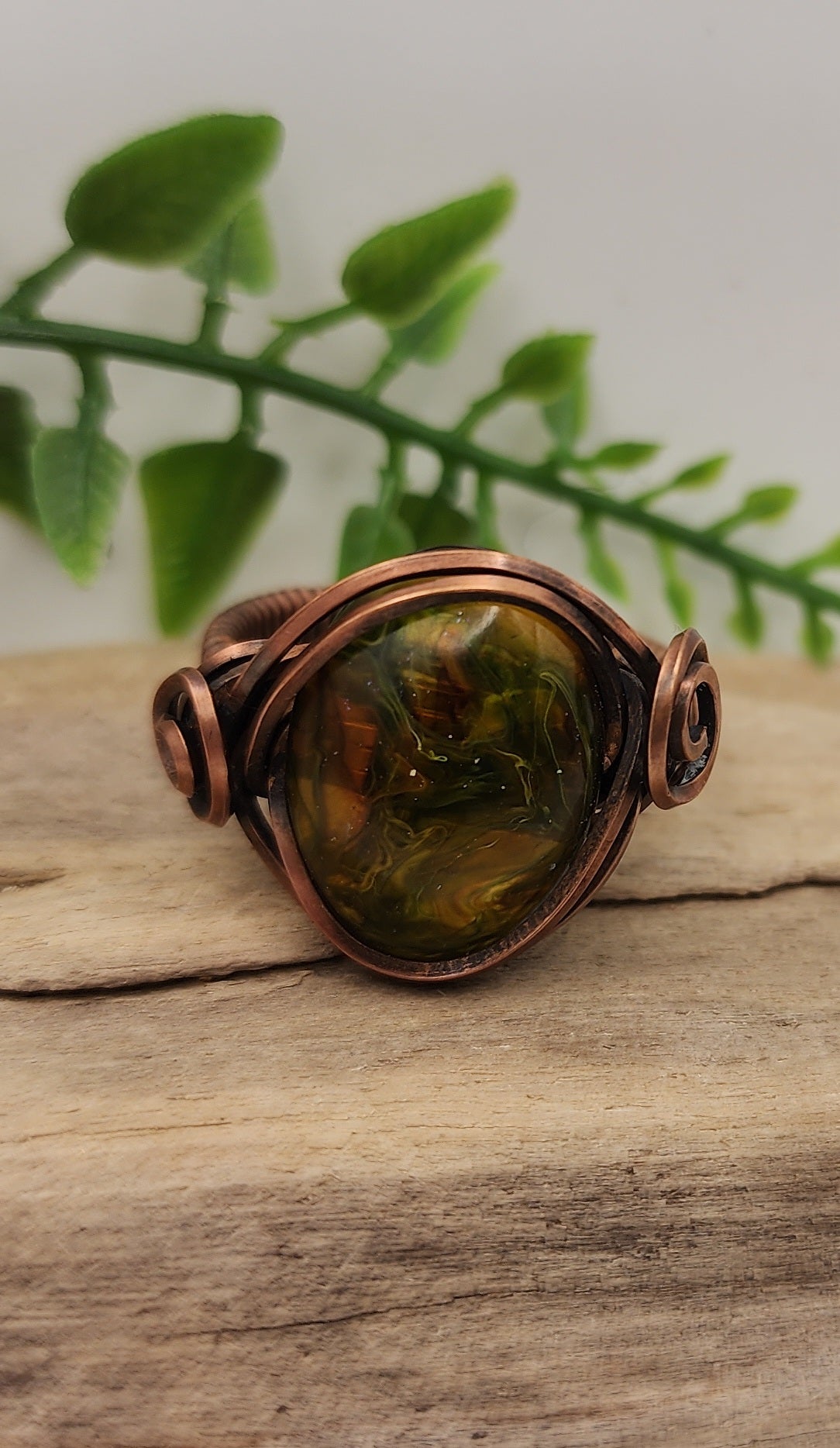 Mystic Moss Vintage Bronze Wire Wrapped Ring