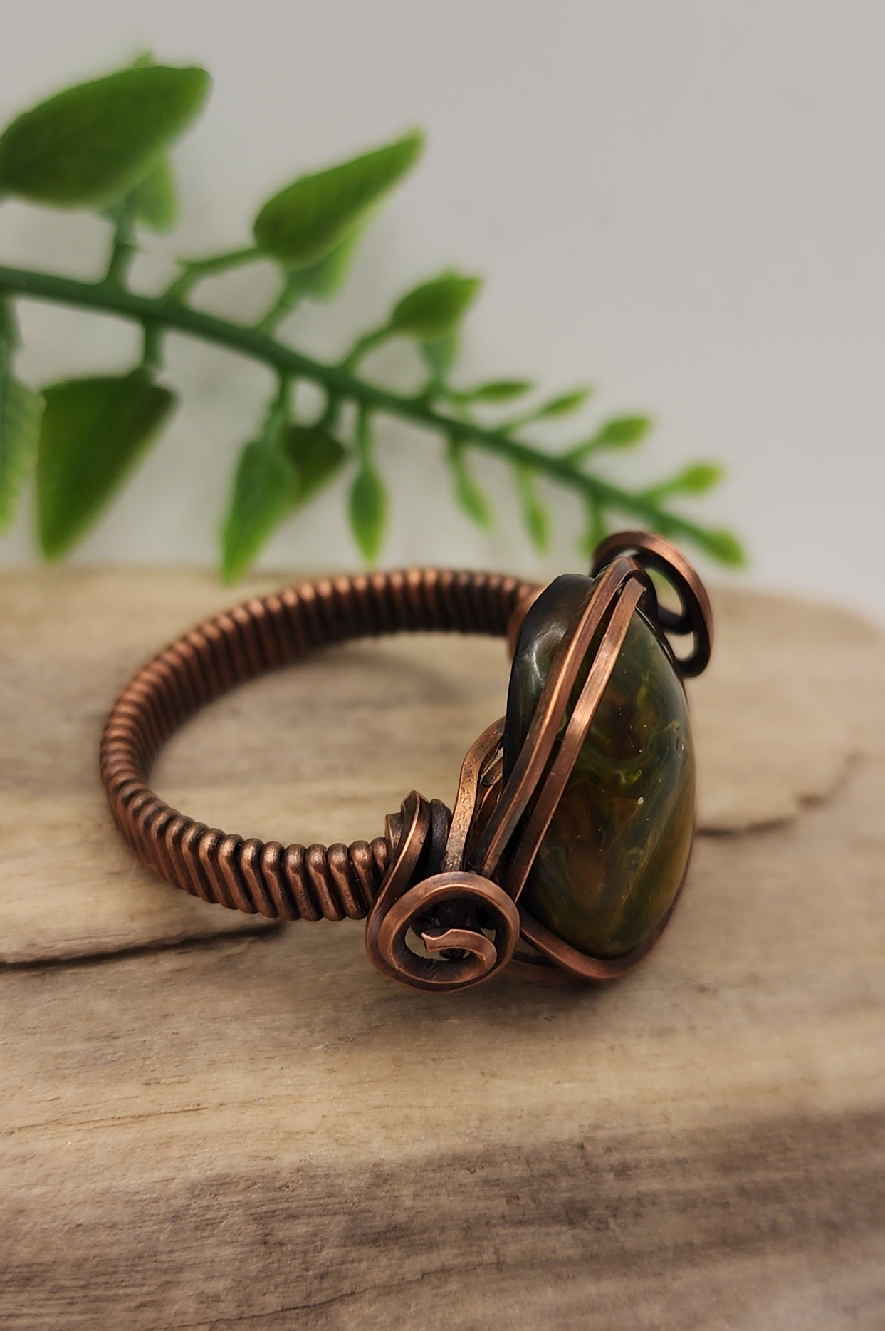 Mystic Moss Vintage Bronze Wire Wrapped Ring
