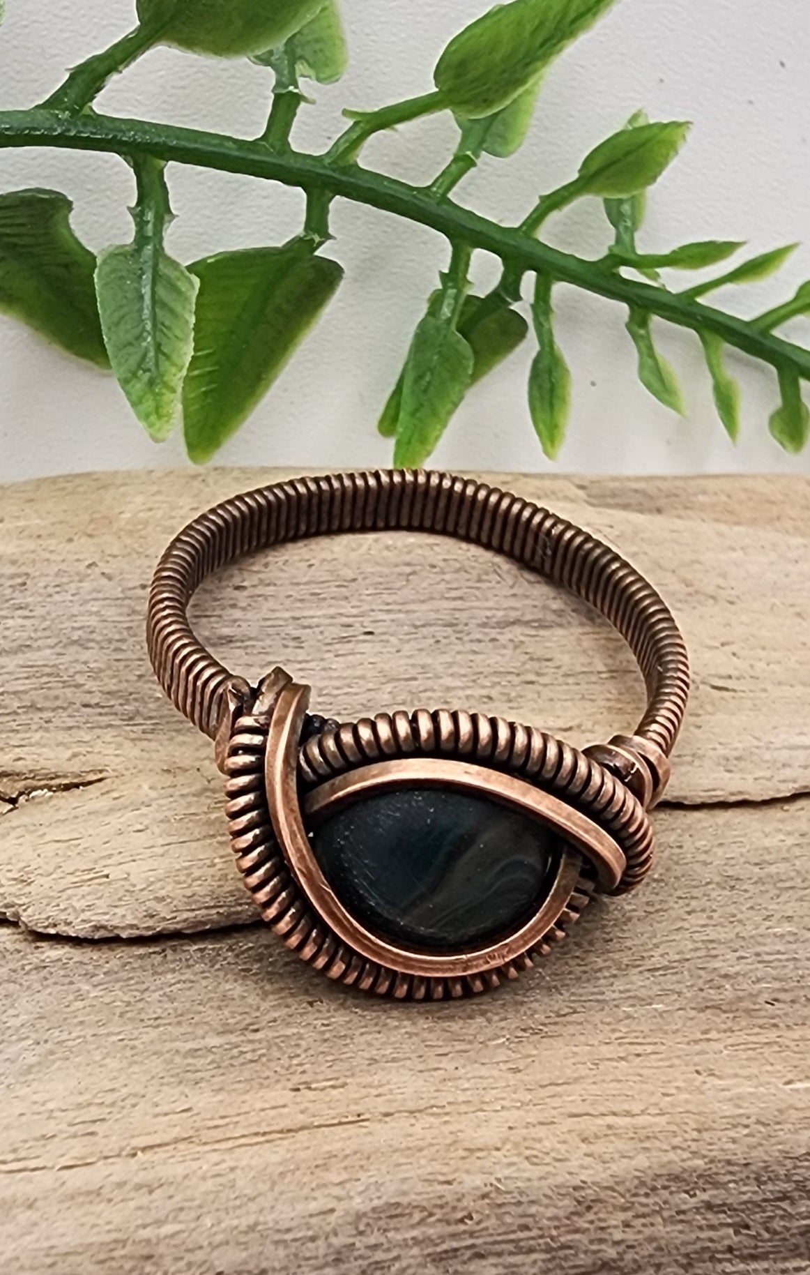Emerald Abyss Vintage Bronze Wire Wrapped Ring