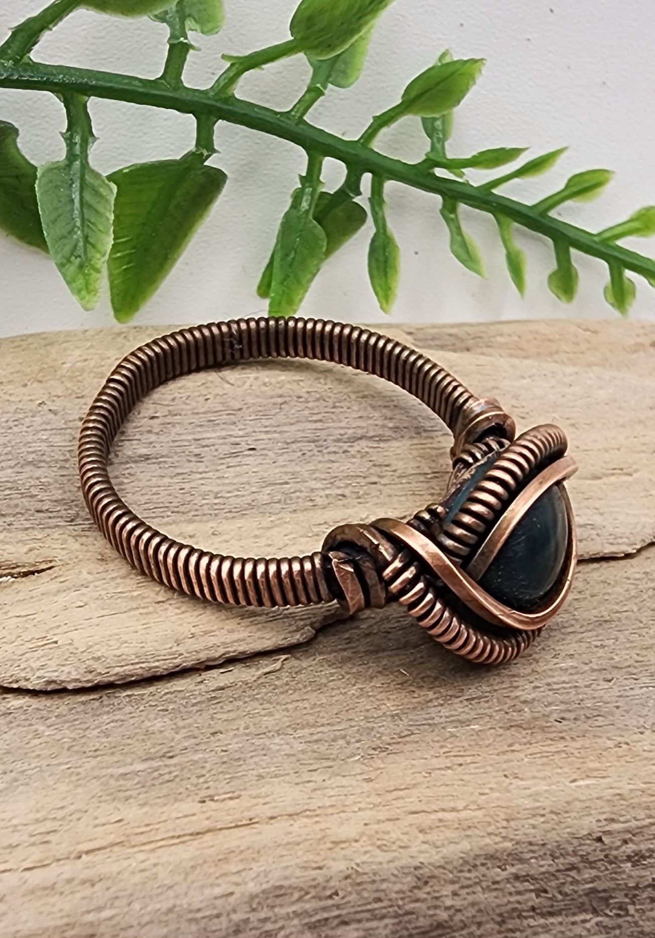 Emerald Abyss Vintage Bronze Wire Wrapped Ring