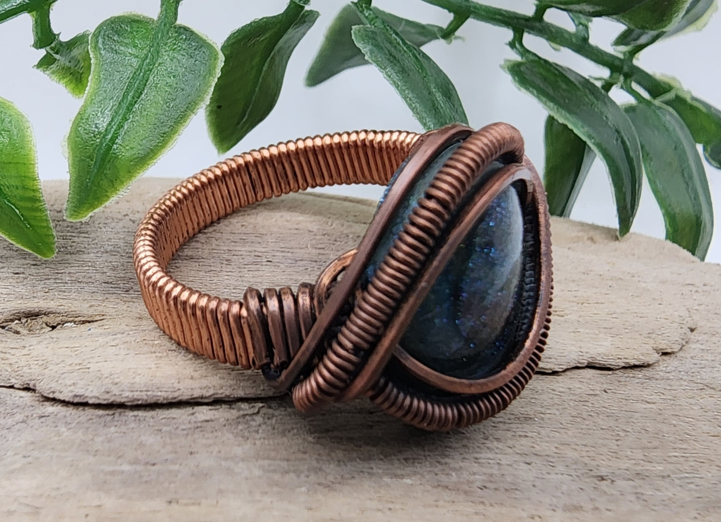 Vintage Waters ring wrapped in vintage bronze and copper wire