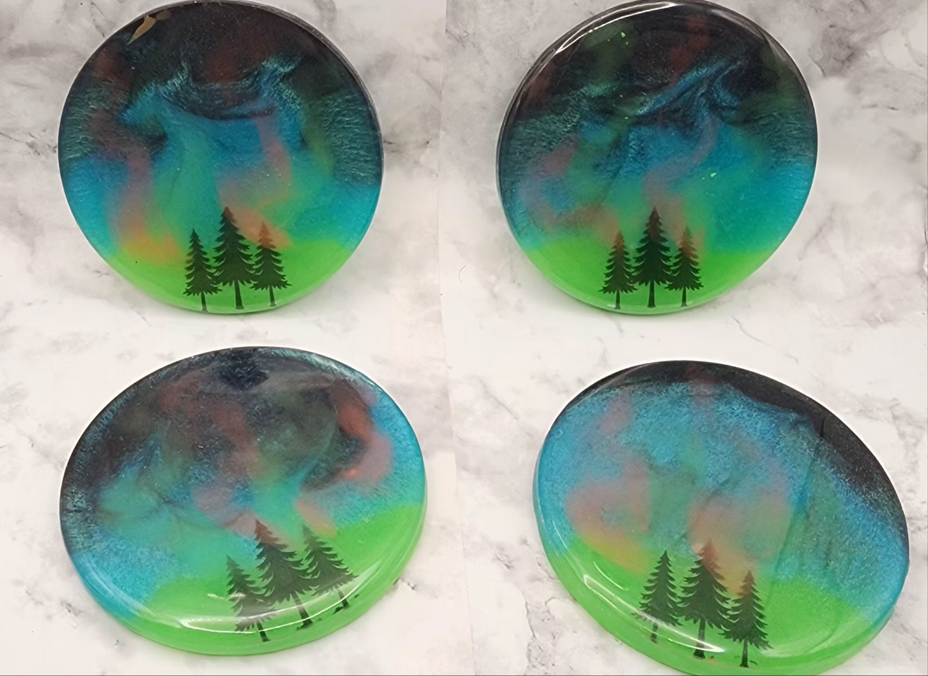Glow In The Dark Northern Lights Resin Coasters