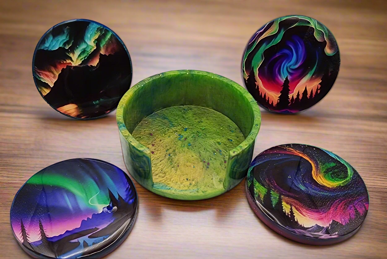 Aurora Borealis Resin Coaster Set