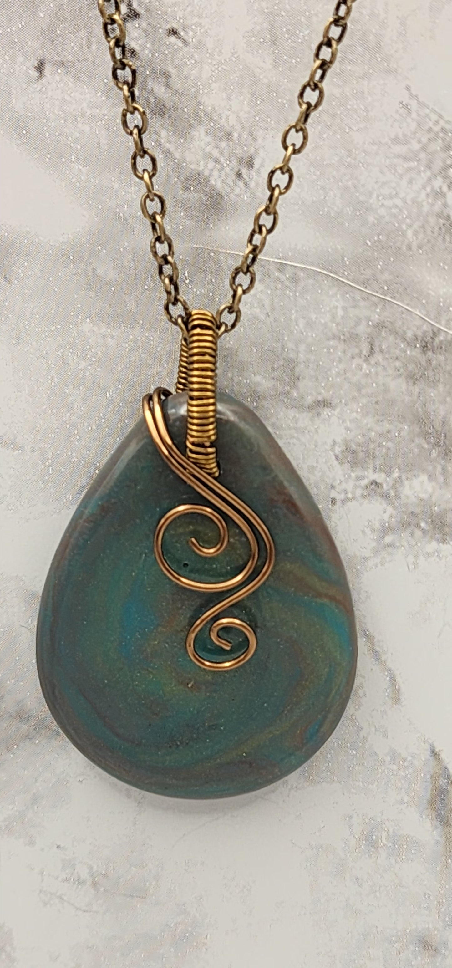 Jade Serenity Antique Bronze Wire Wrapped Necklace