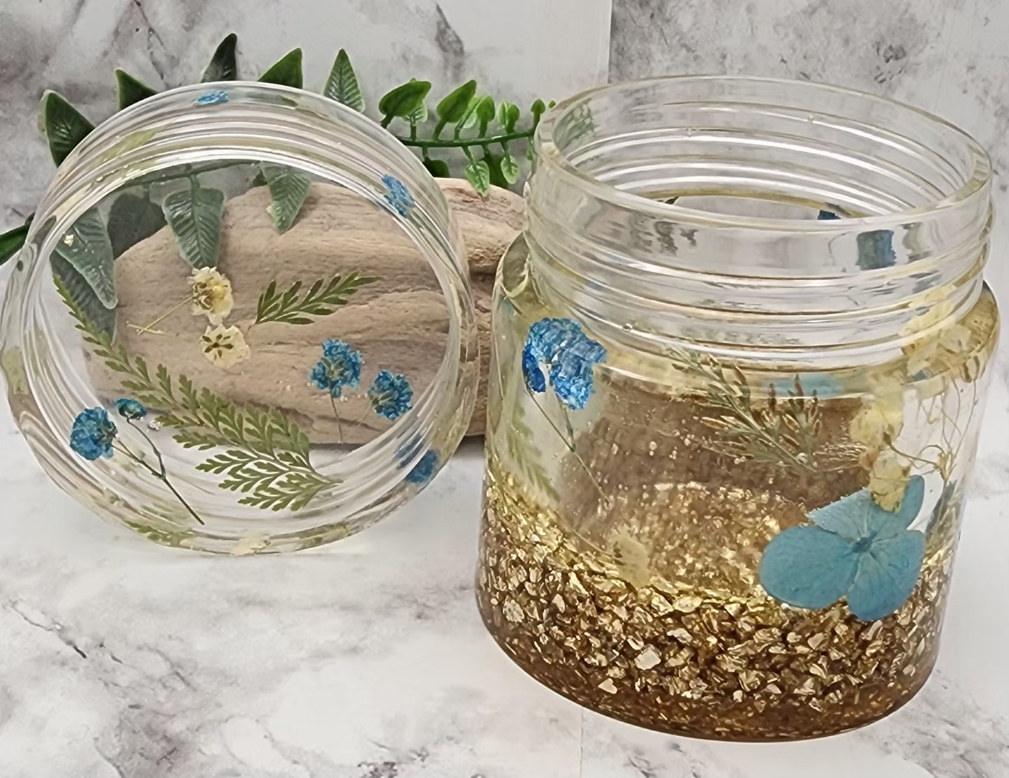 Dried Flowers and Gold Flakes Jar with Lid