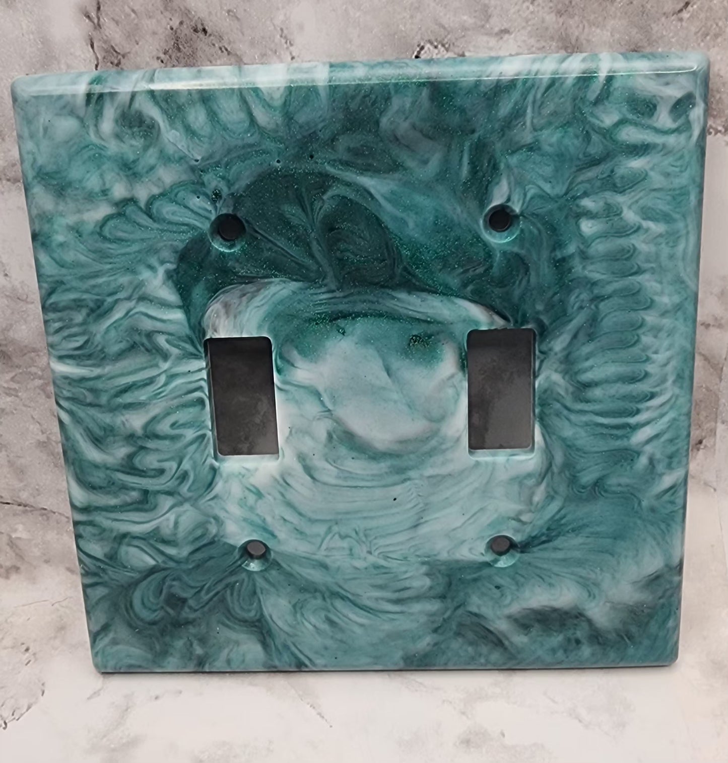 Teal Marble Double Light Switch Cover