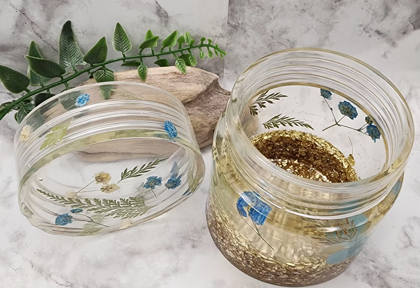 Dried Flowers and Gold Flakes Jar with Lid