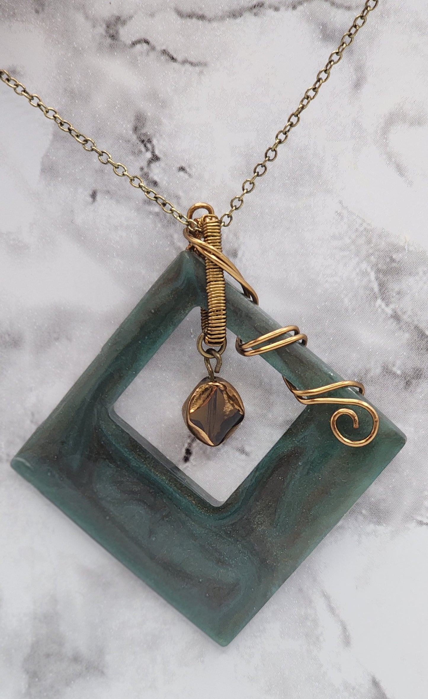Verdant Glow Vintage Bronze Wire Wrapped Necklace