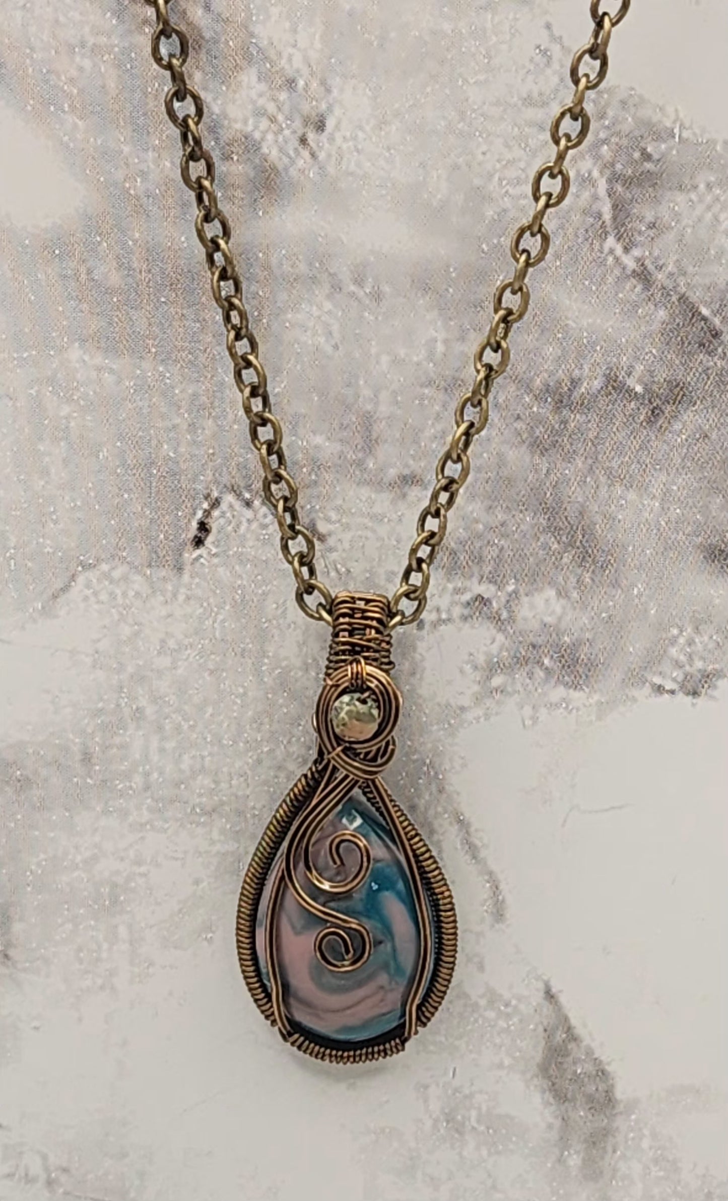 Turquoise Oasis Vintage Bronze Wire Wrapped Necklace